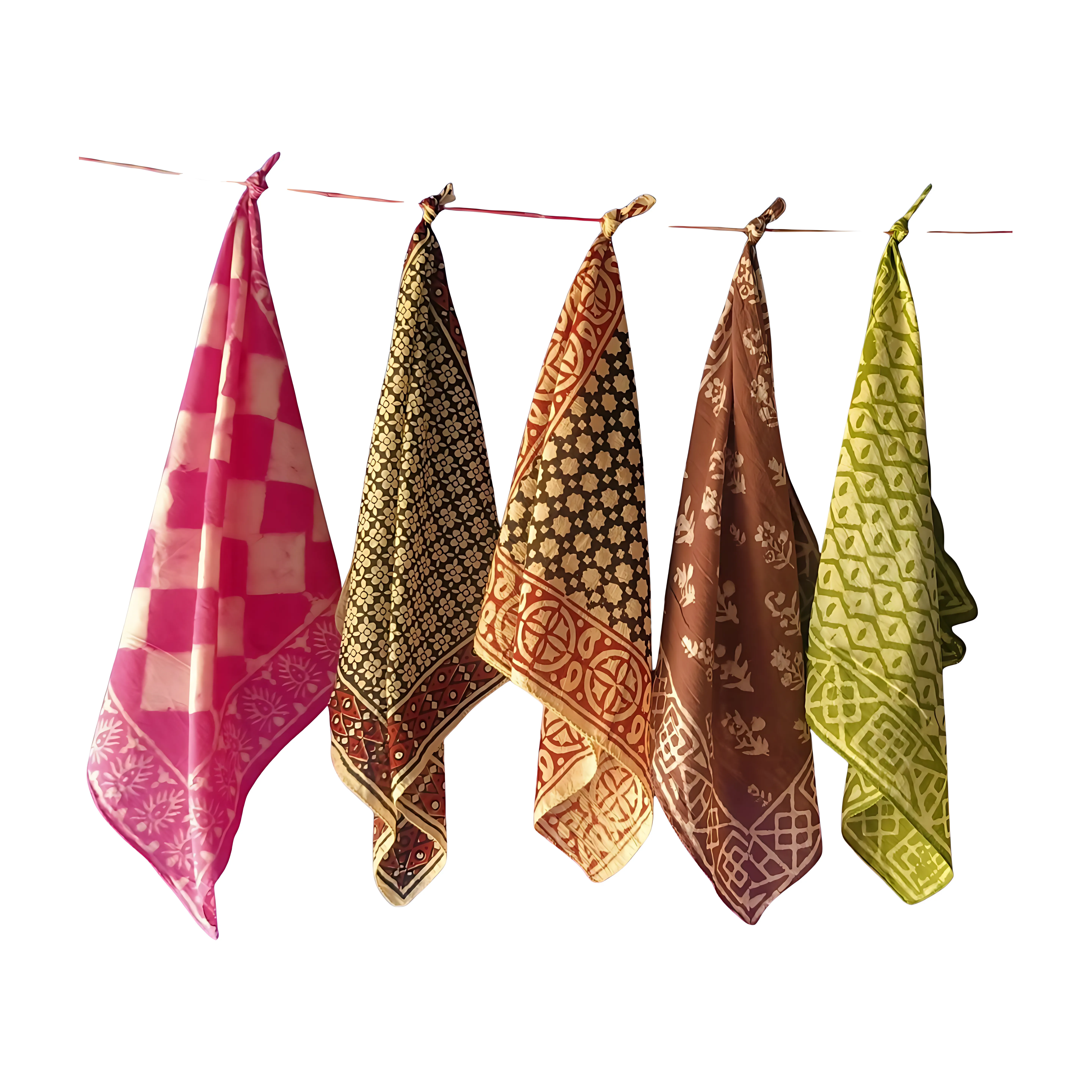 Traditional Block Print Bandanas (Pack of 5) – Natural Cotton Scarves