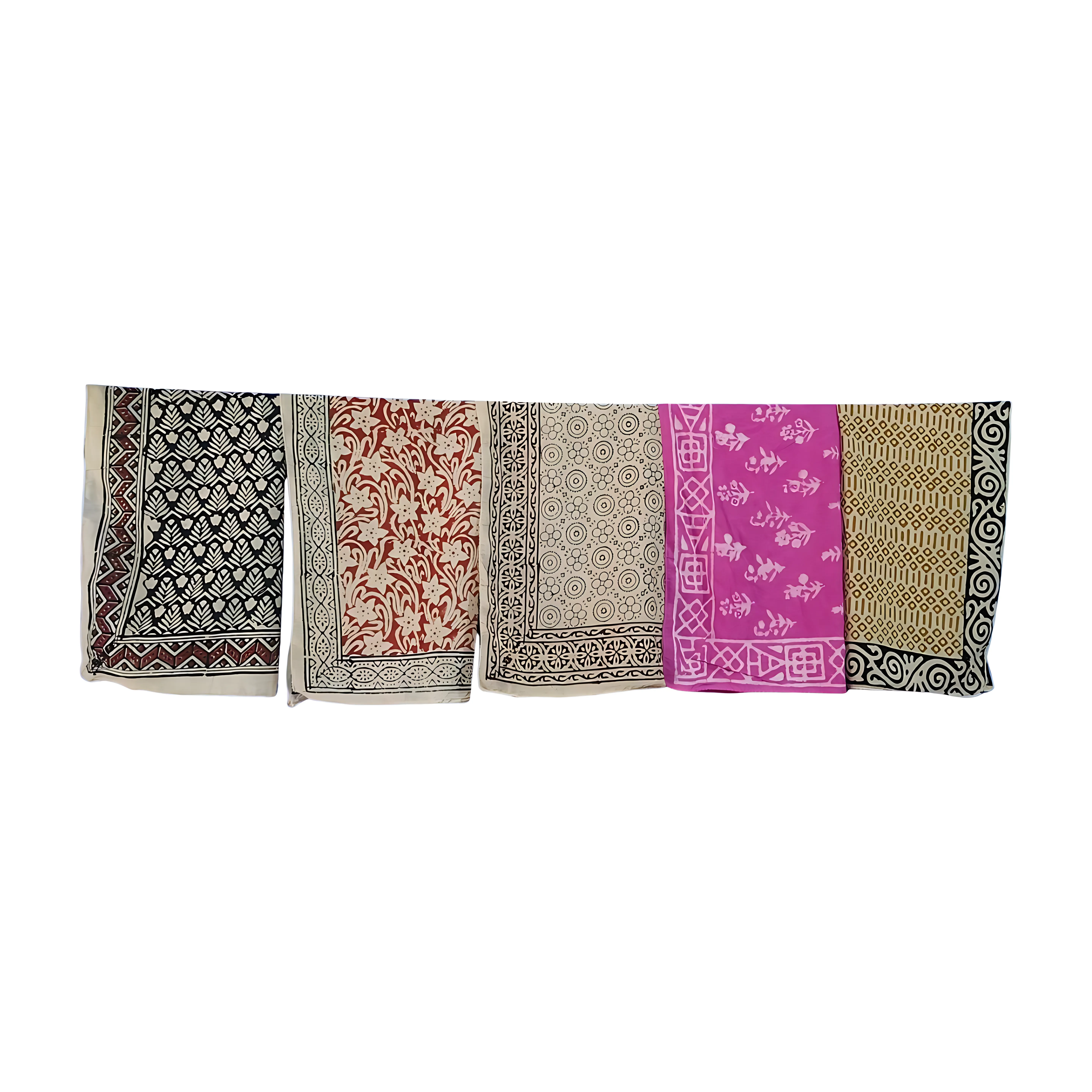Eco-Friendly Block Print Bandanas – Set of 5 Organic Cotton Scarves