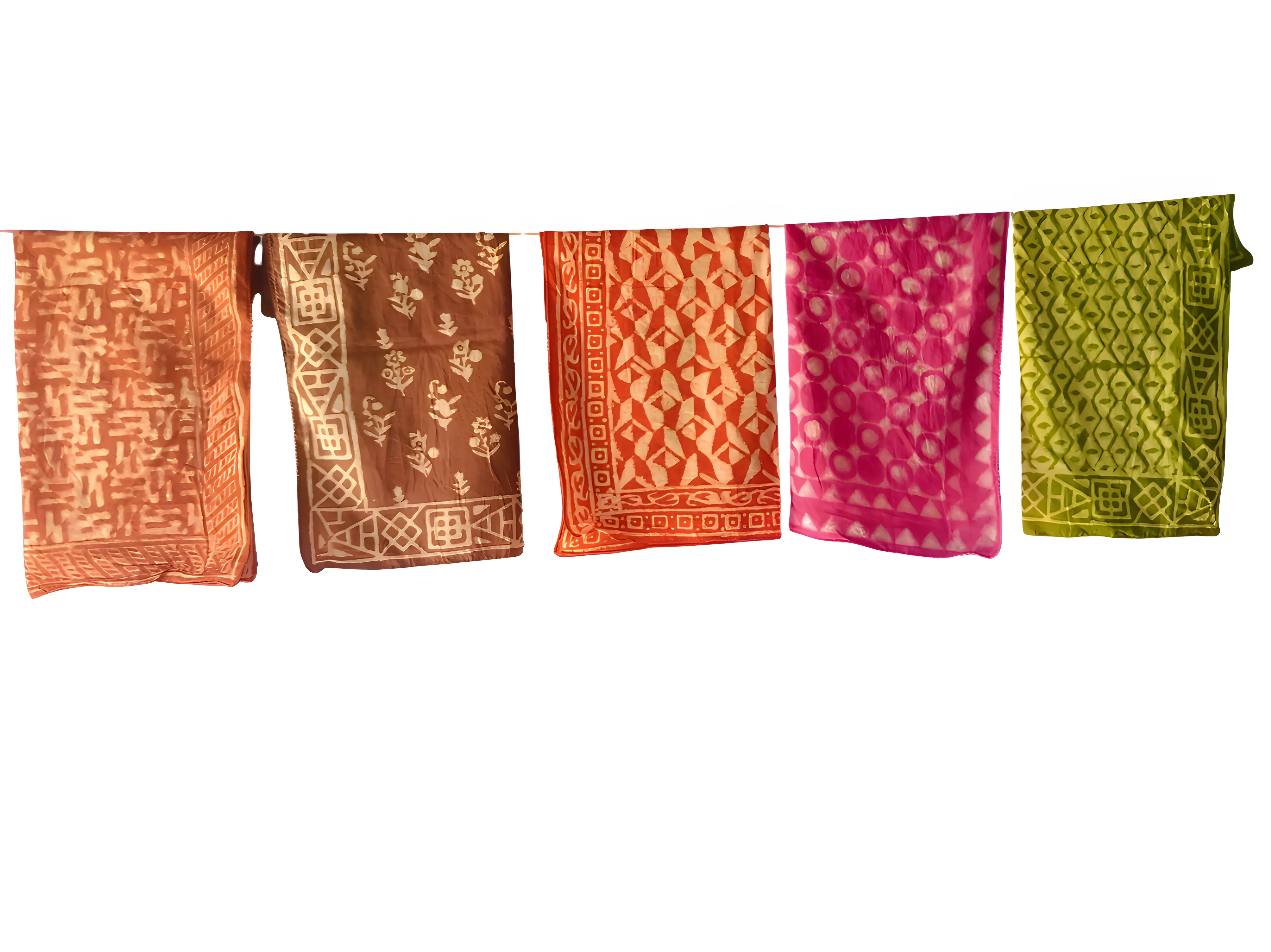 Natural Dye Cotton Bandanas – Handmade 5-Piece Block Print Set