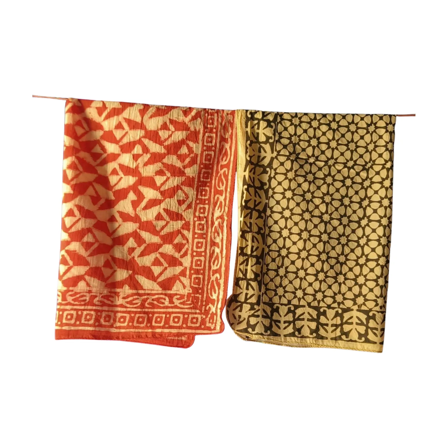Indian Natural Color Bandanas – Set of 5 Hand Block Print Cotton Scarves