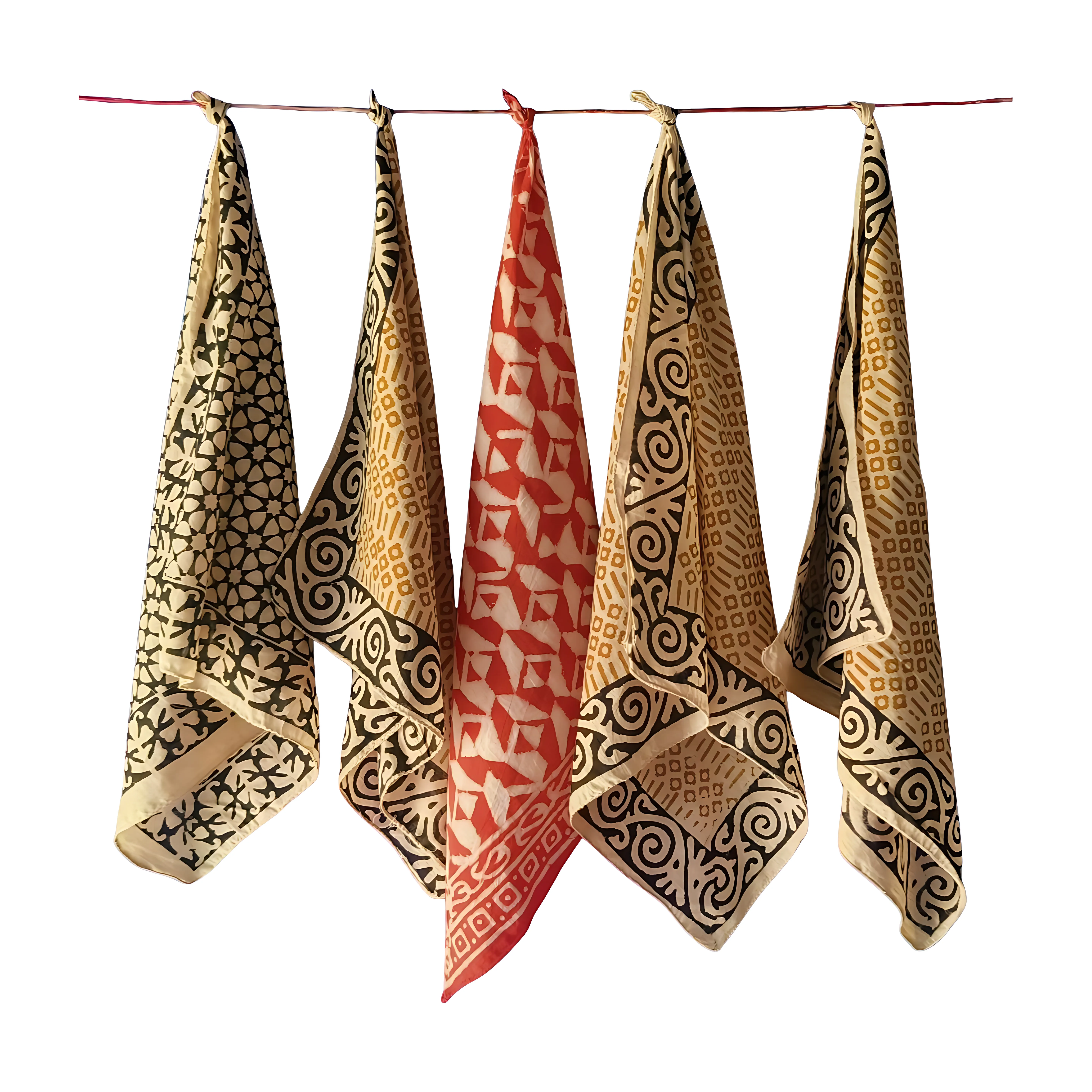 Bold Block Print Bandanas Set of 5 – Handmade Indian Cotton Scarves