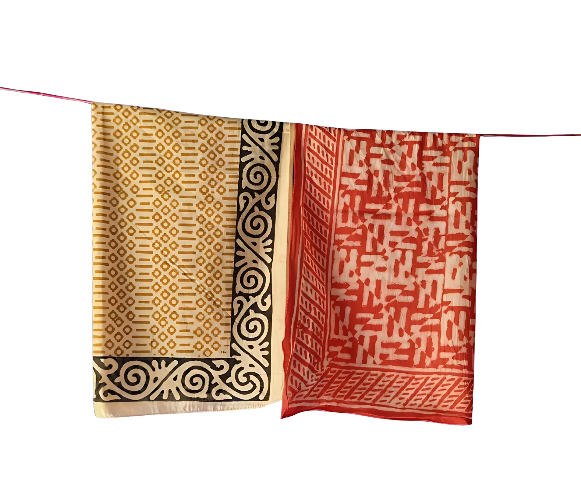 Set of 5 Natural Dye Cotton Bandanas – Handmade Indian Block Print Scarves