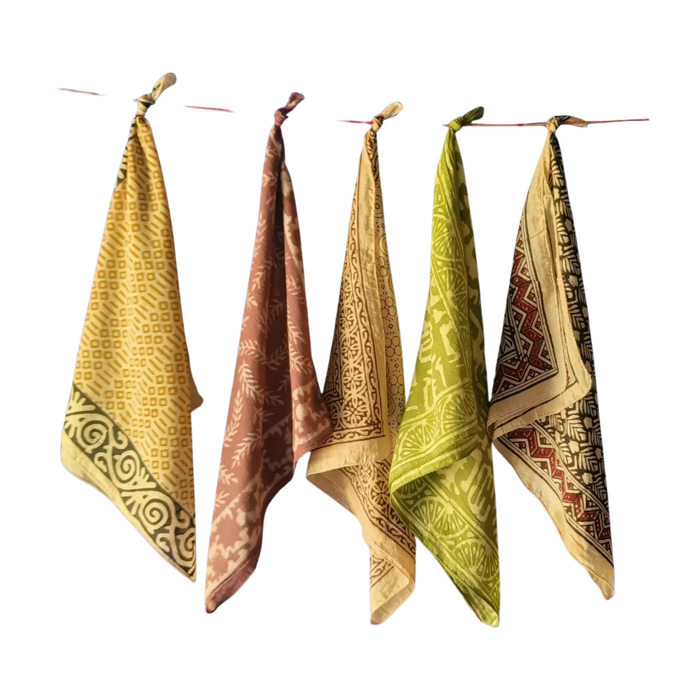 Eco-Dye Bandana Bundle – Pack of 5 Handcrafted Block Print Scarves