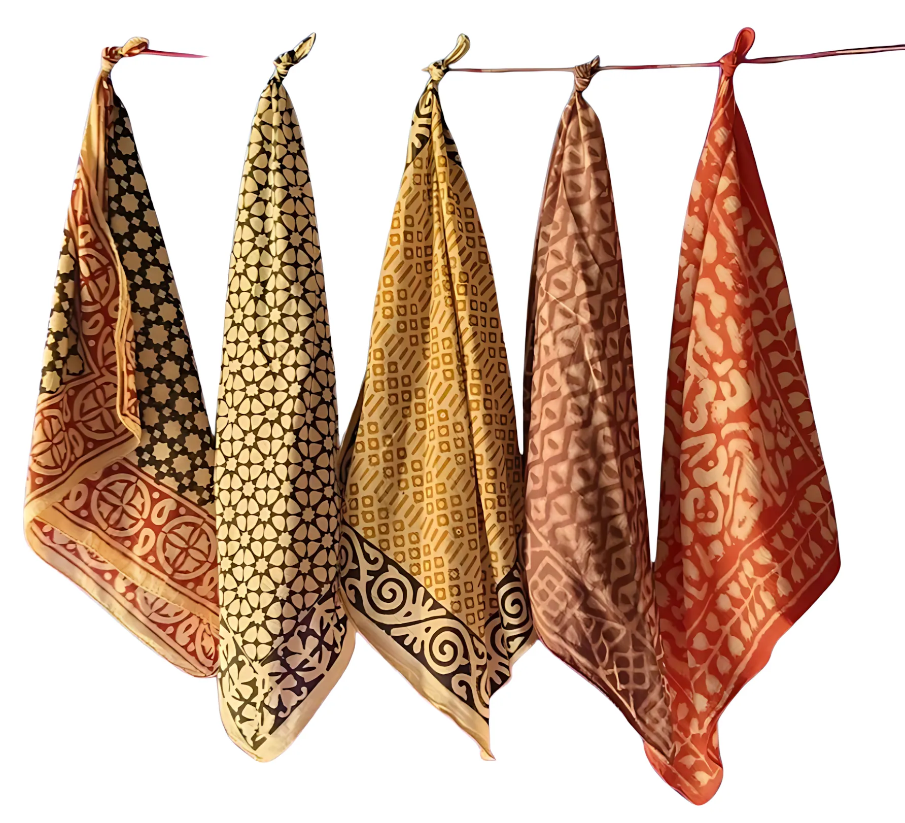 Hand Printed Cotton Bandanas (5-Pack) – Natural Dye Indian Scarves