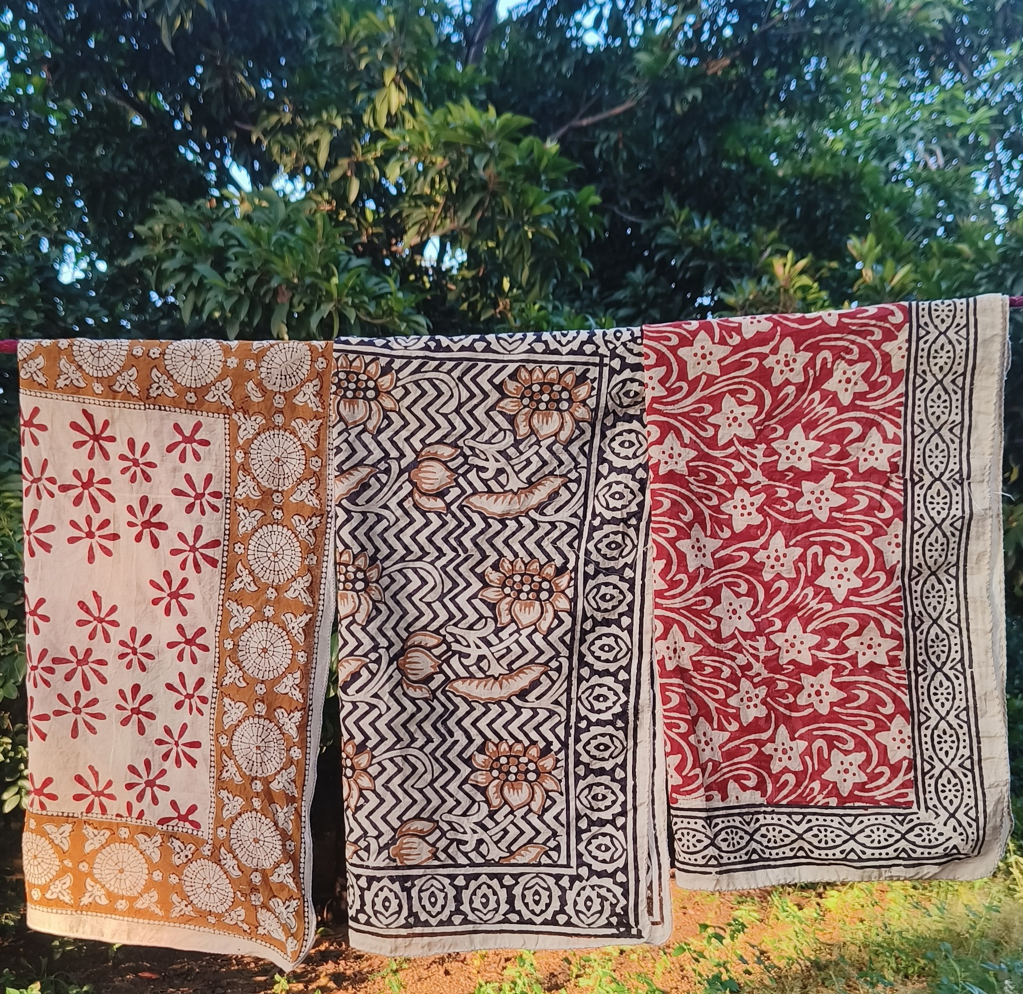 Handmade Cotton Bandanas (Pack of 7) – Natural Color Block Print Scarves