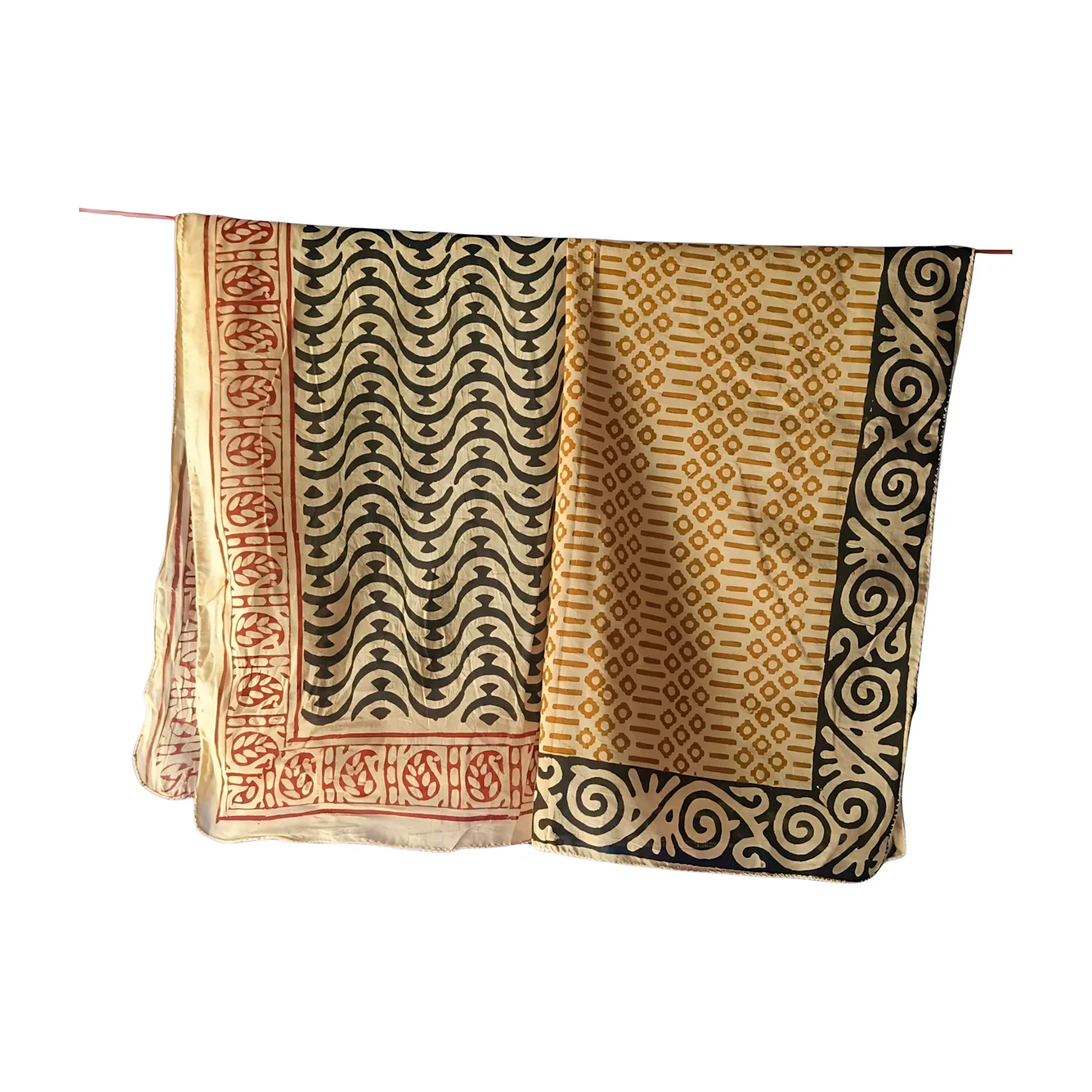 Set of 5 Hand Block Print Cotton Bandanas – Natural Dye Handmade Scarves