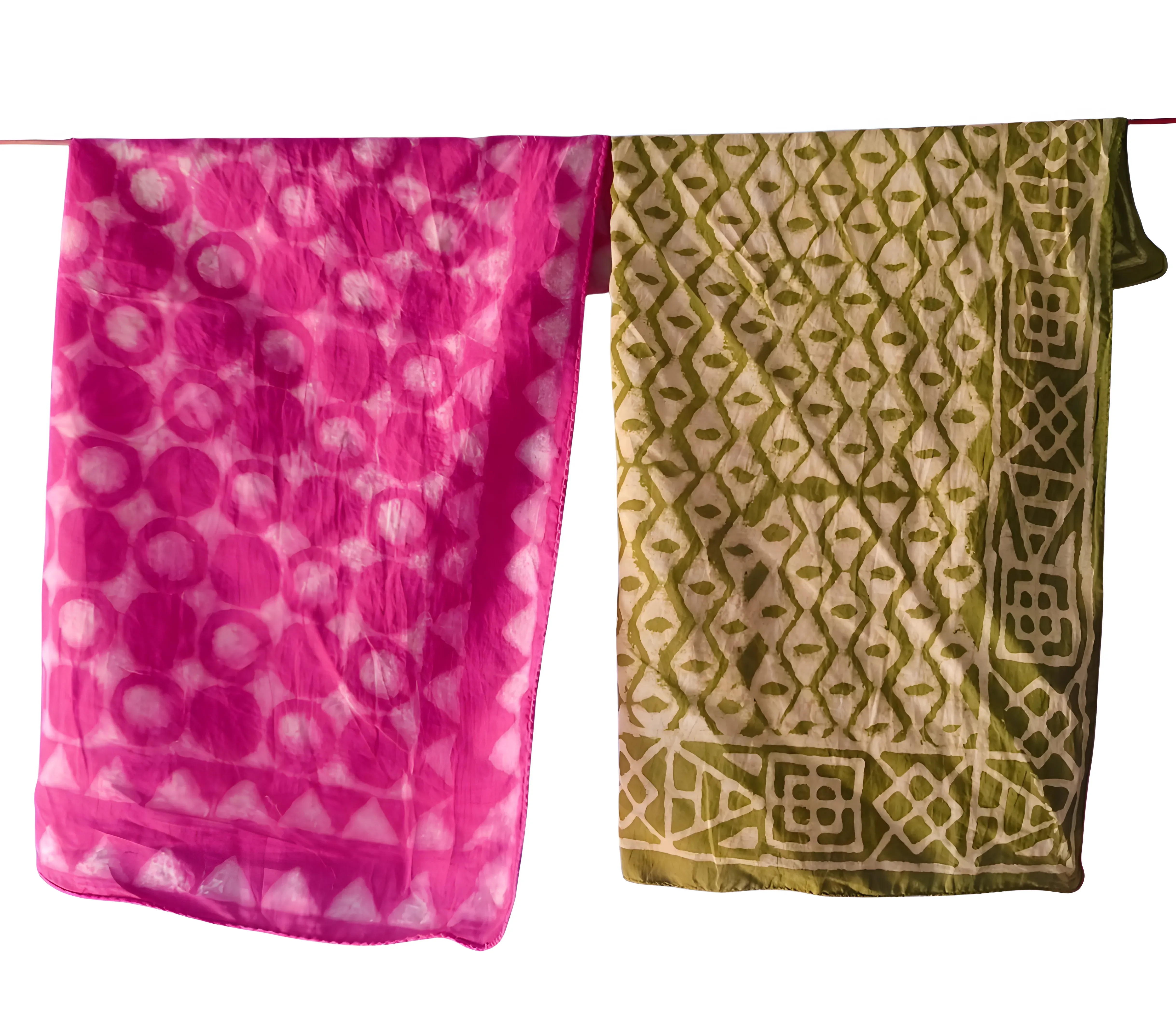 Natural Dye Cotton Bandanas – Handmade 5-Piece Block Print Set