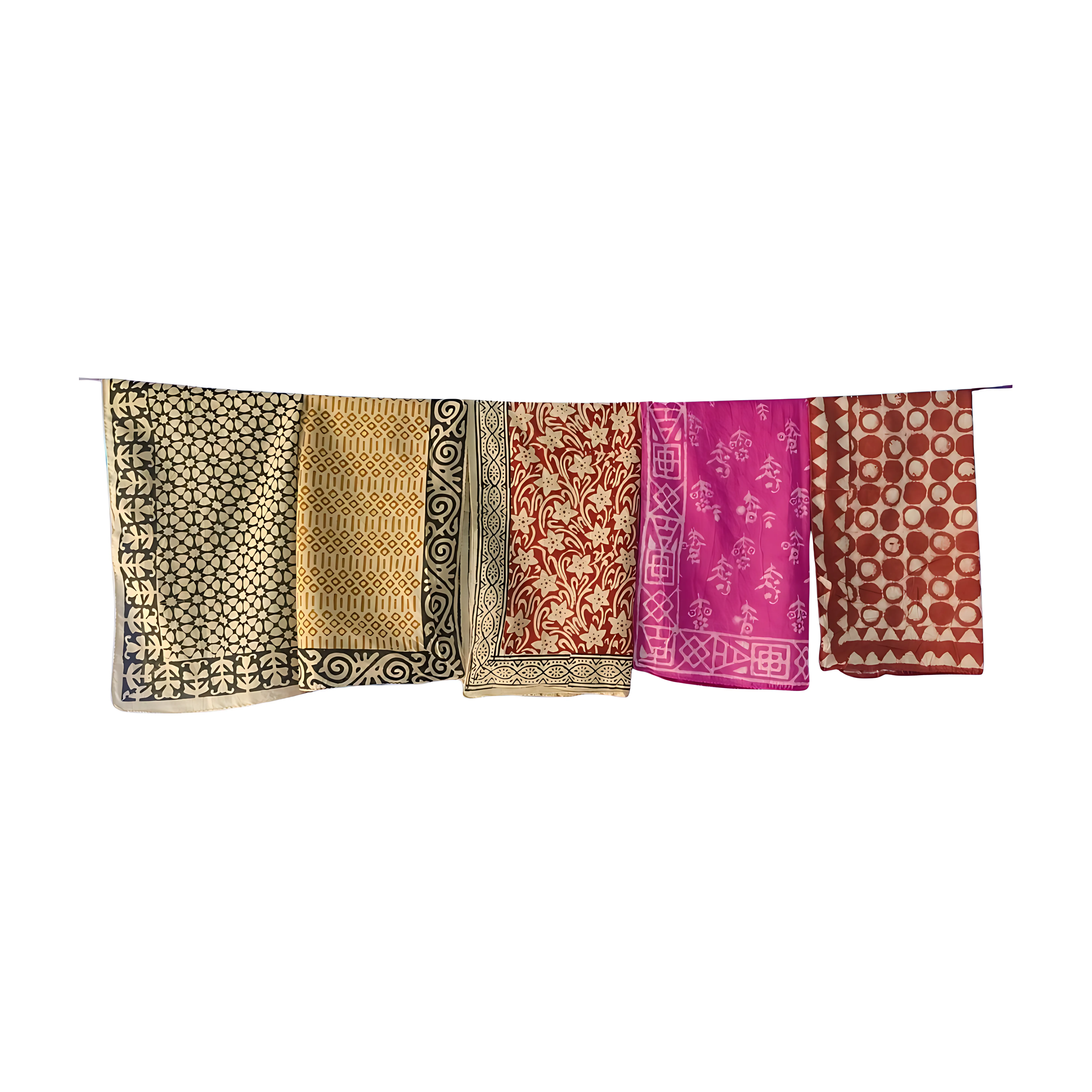 Unisex Block Print Bandanas (Set of 5) – Handmade Cotton Scarf Pack
