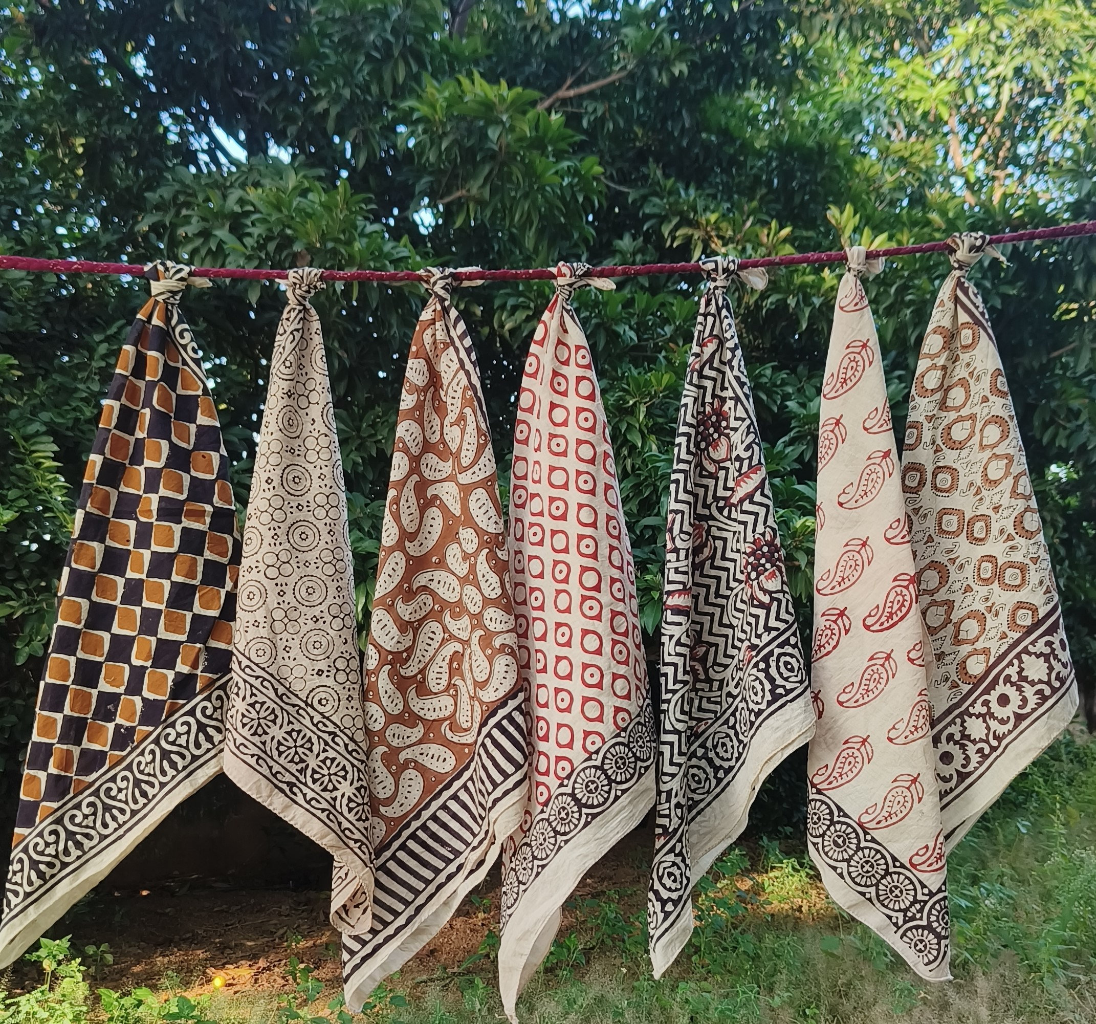 Traditional Indian Bandana Pack (7-Piece) – Natural Dye Cotton Scarves