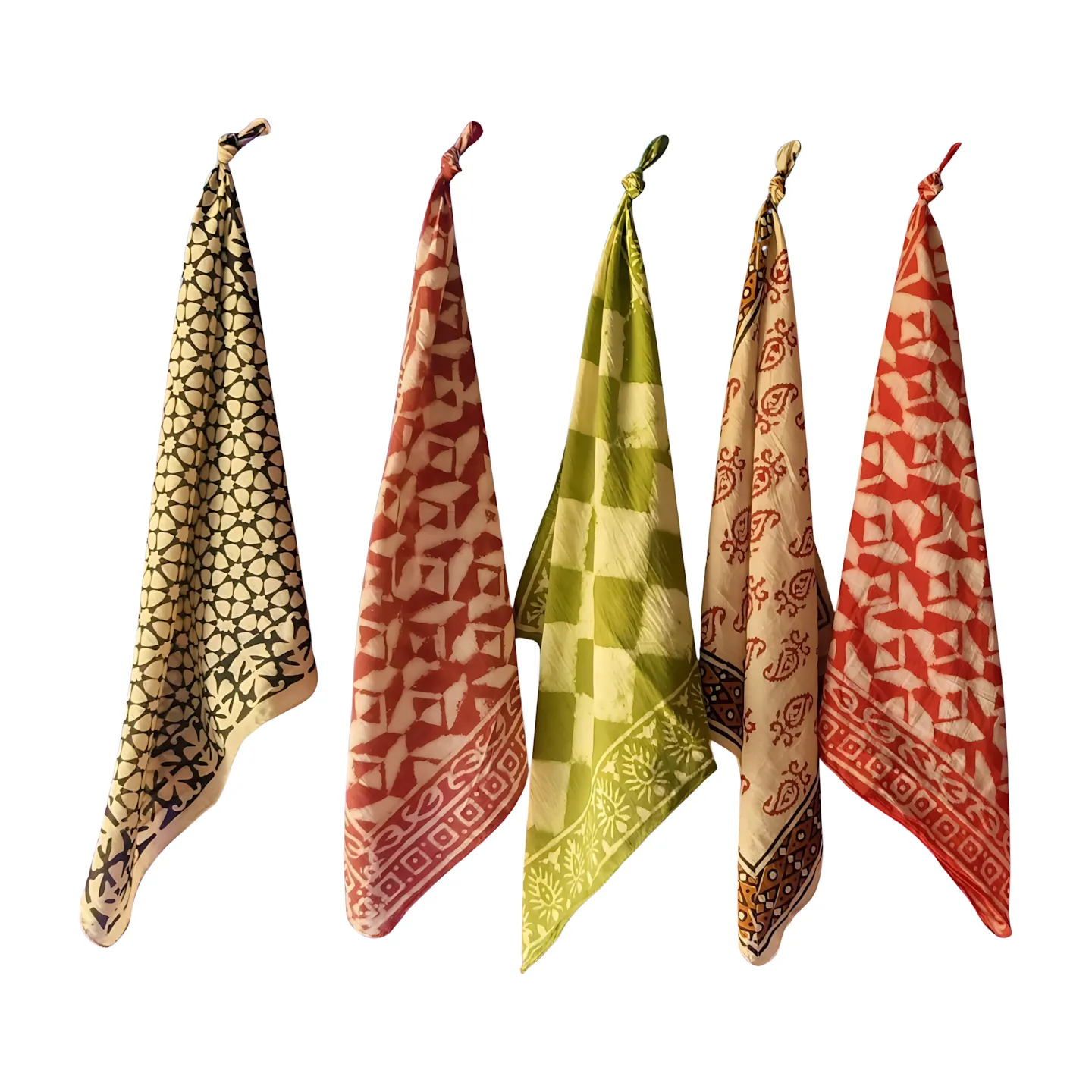 Handmade 5 Bandana Set – Natural Dye Cotton Scarf for Everyday Style