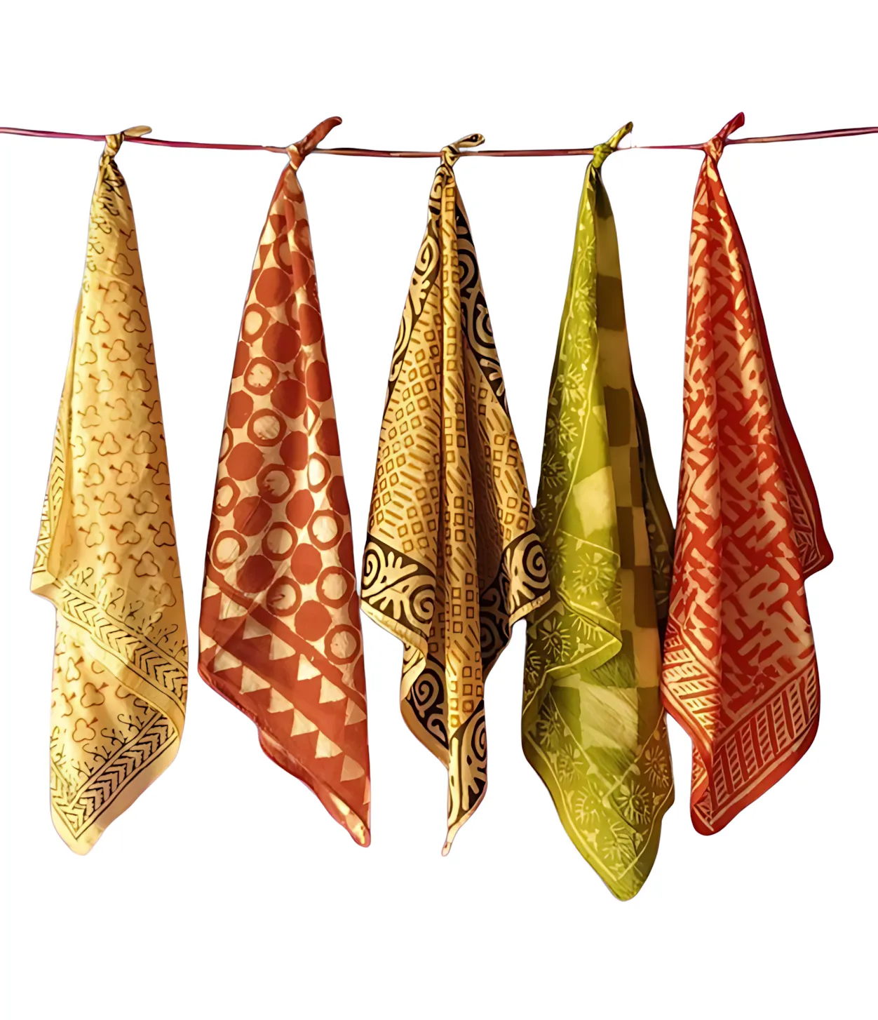 Set of 5 Artisan Block Print Bandanas – Natural Dye Cotton Fabric