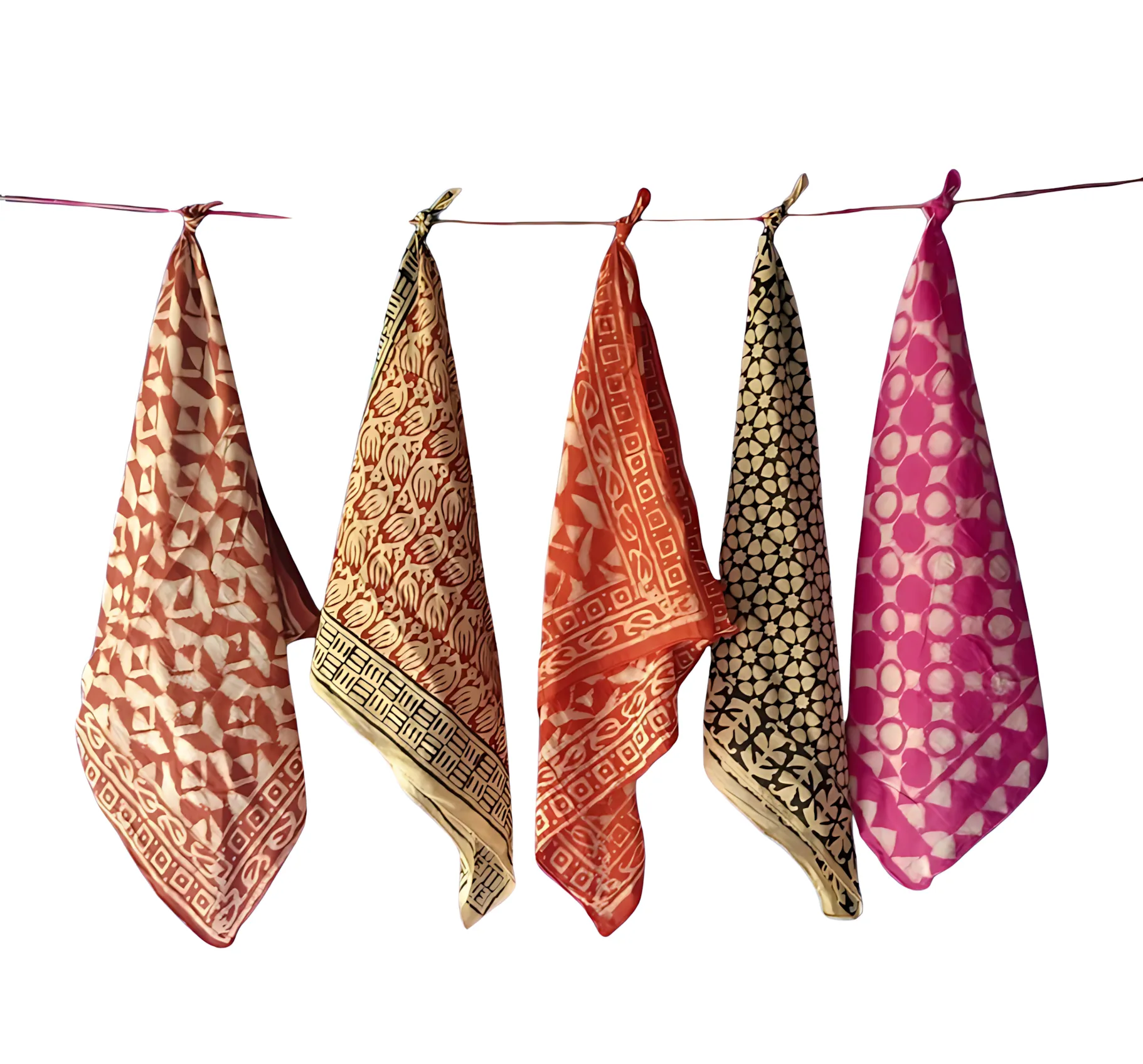 Eco-Friendly Block Print Bandanas – 5-Piece Natural Cotton Set