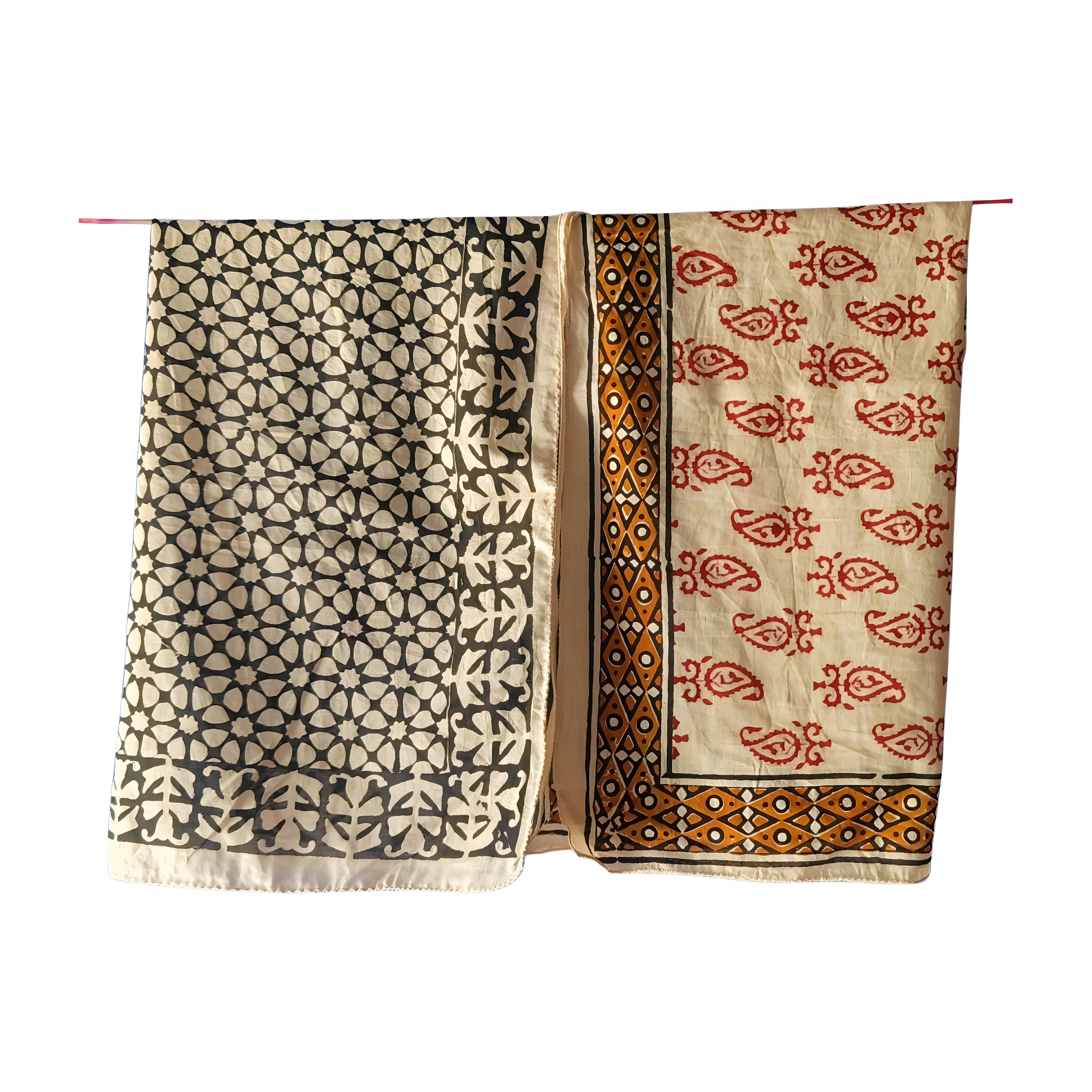 Unisex Handmade Bandana Set (5-Pack) – Natural Block Print Cotton