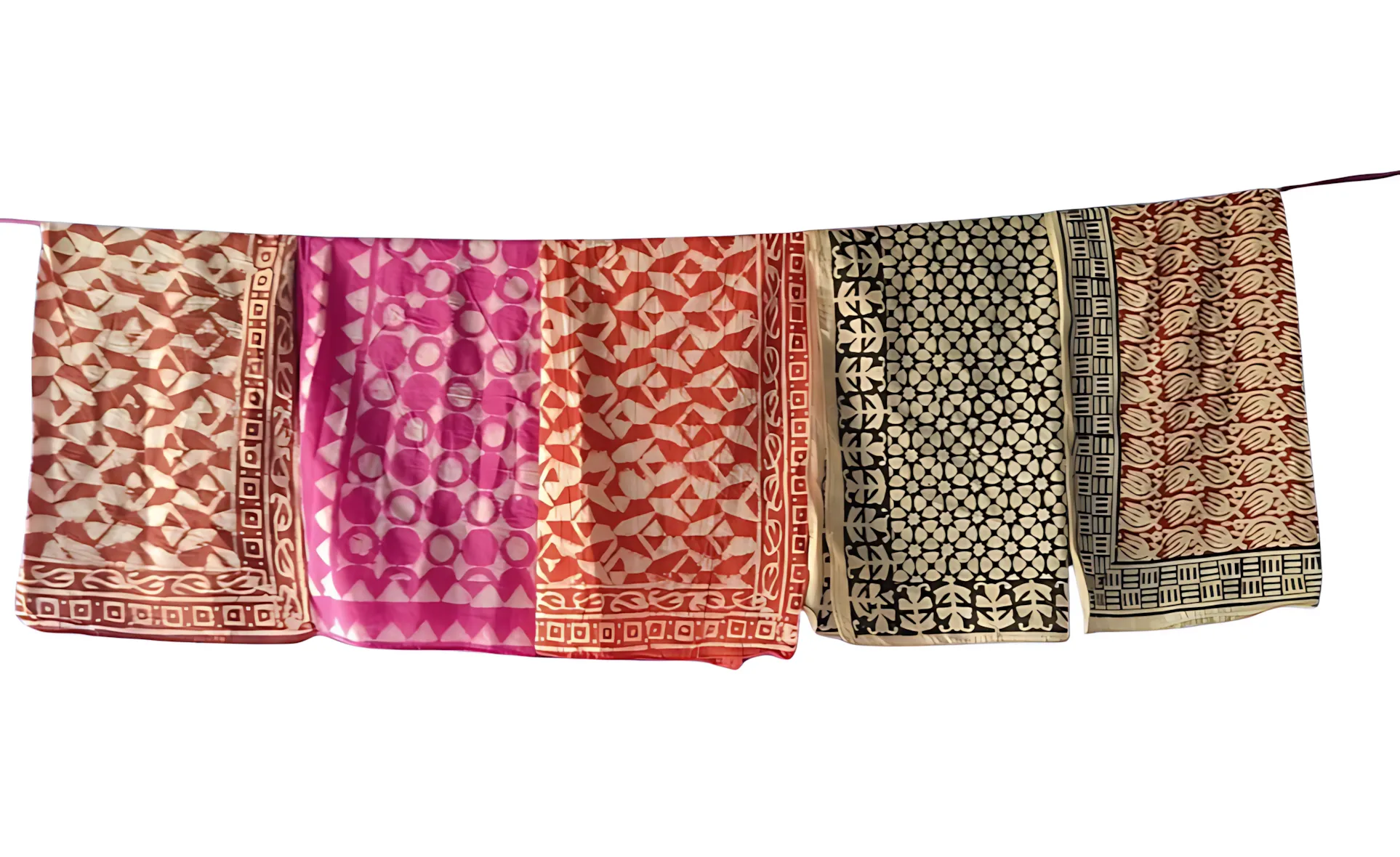 Eco-Friendly Block Print Bandanas – 5-Piece Natural Cotton Set