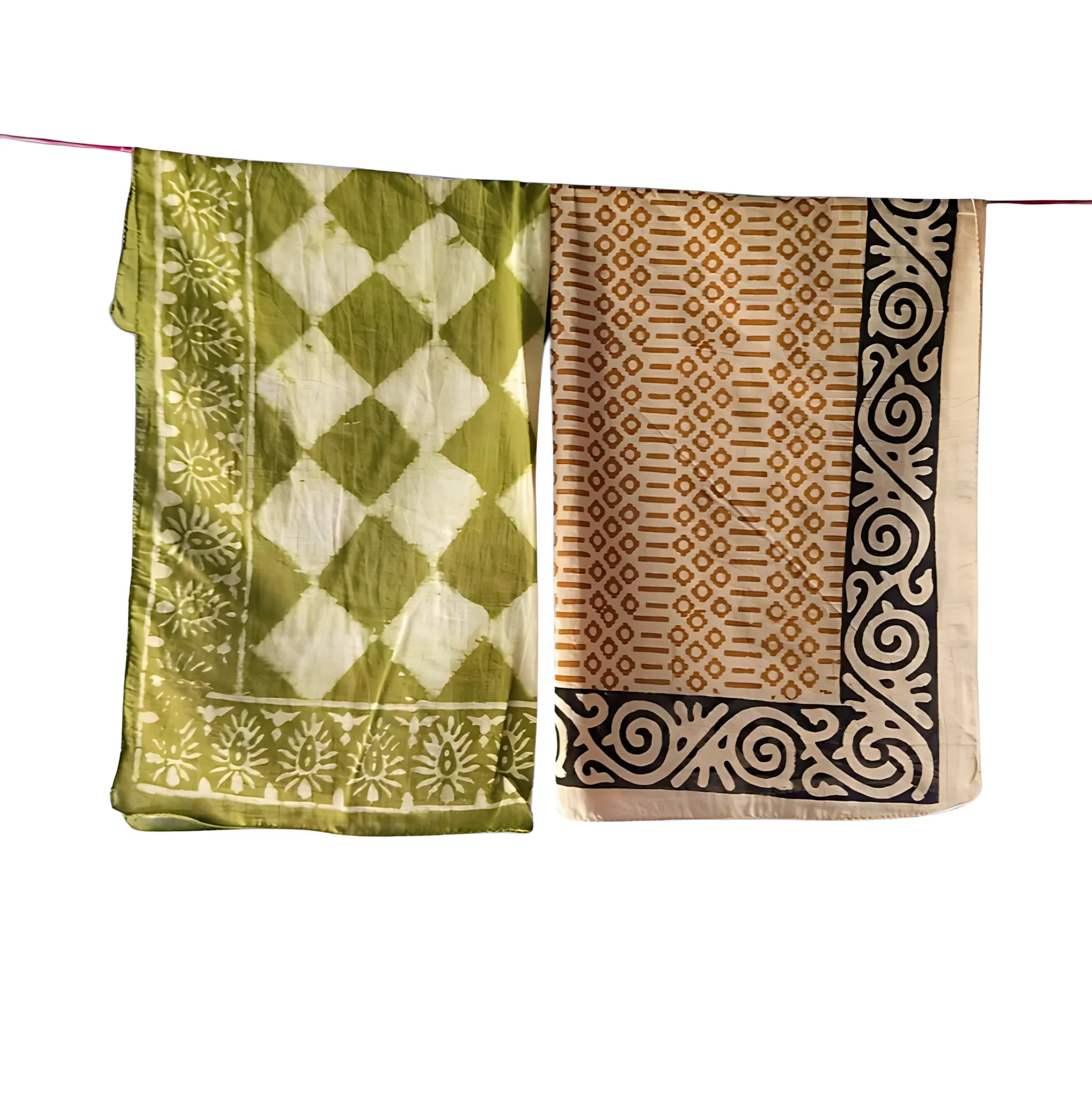 Set of 5 Natural Dye Cotton Bandanas – Handmade Indian Block Print Scarves