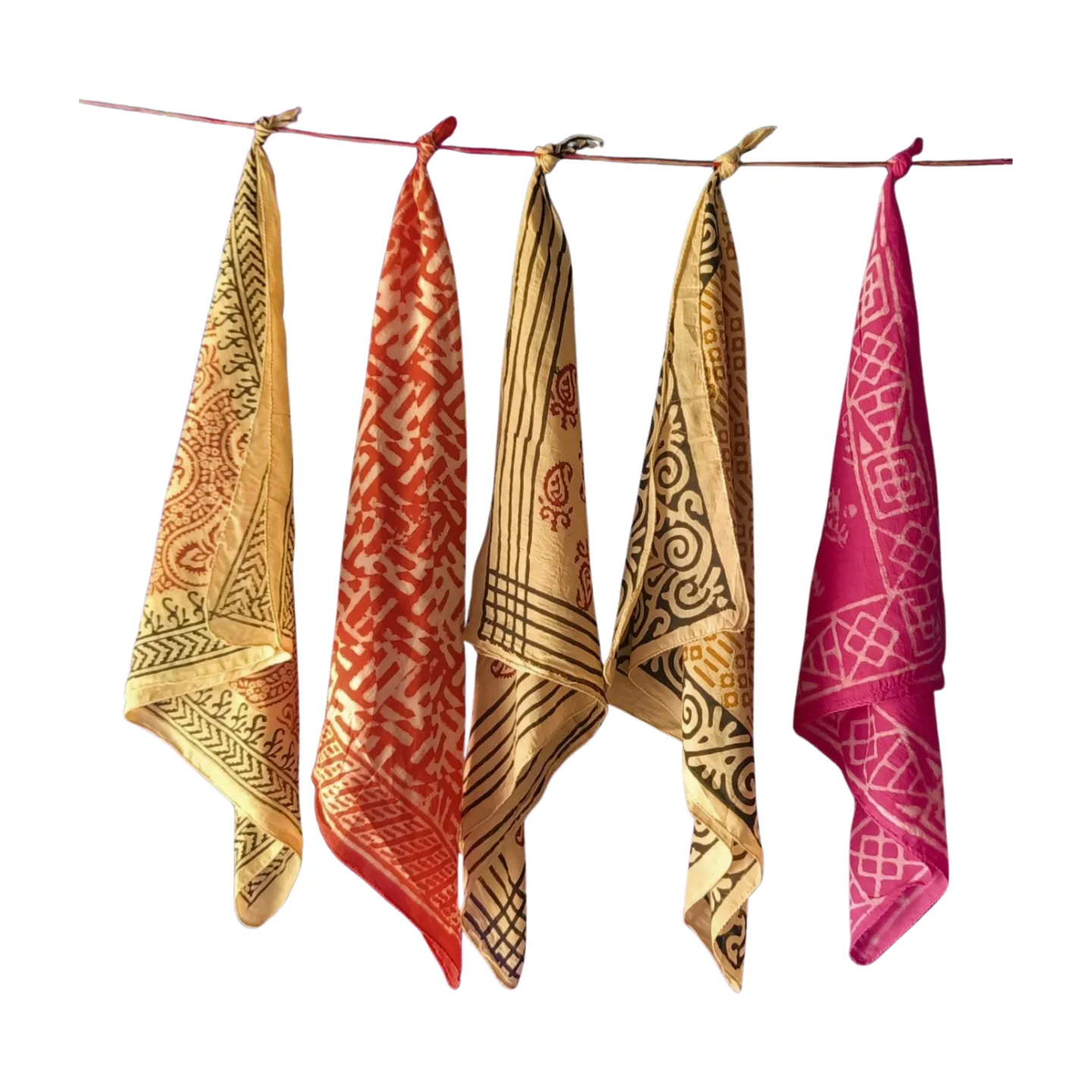 Organic Cotton Bandanas – Set of 5 Block Printed Handmade Scarves