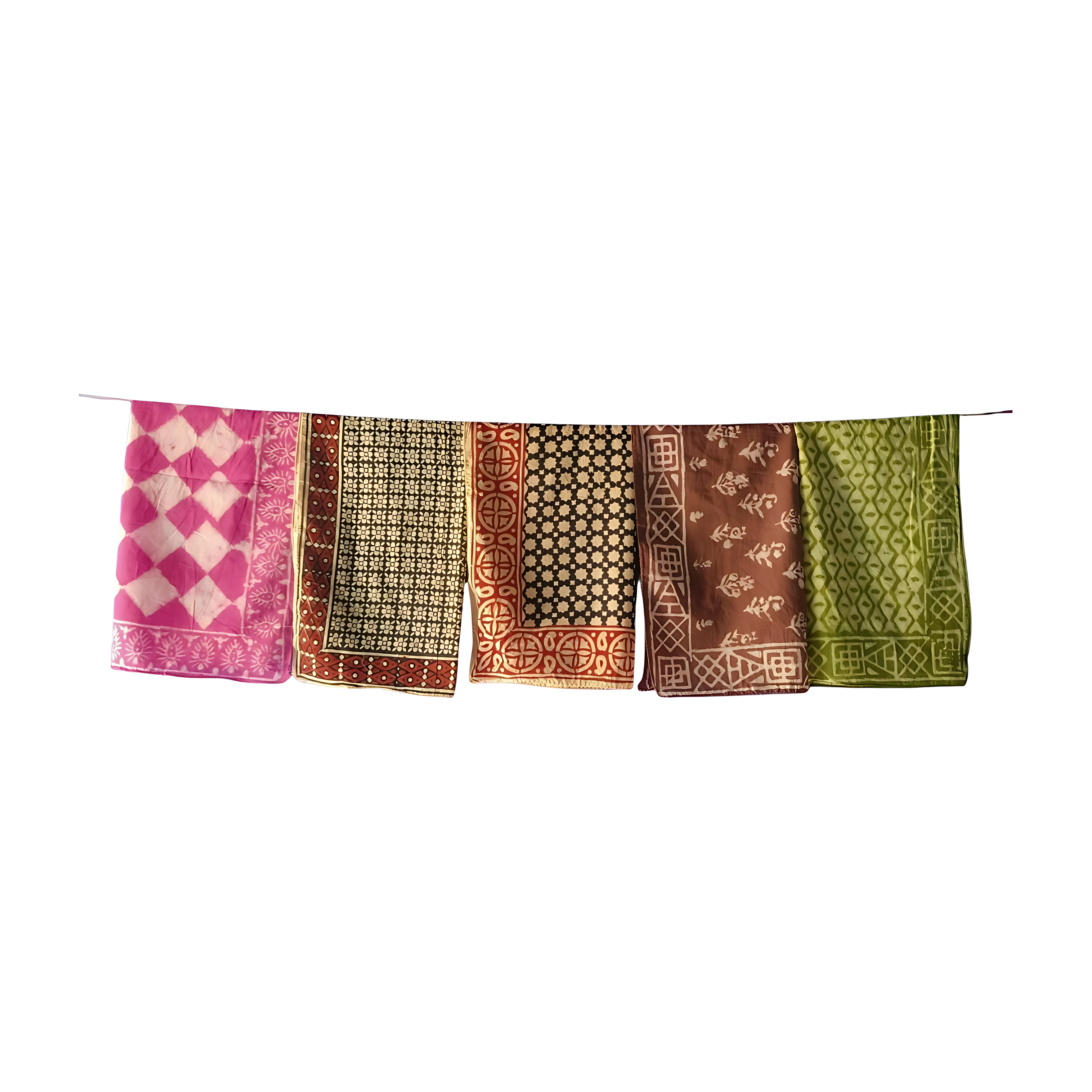 Traditional Block Print Bandanas (Pack of 5) – Natural Cotton Scarves