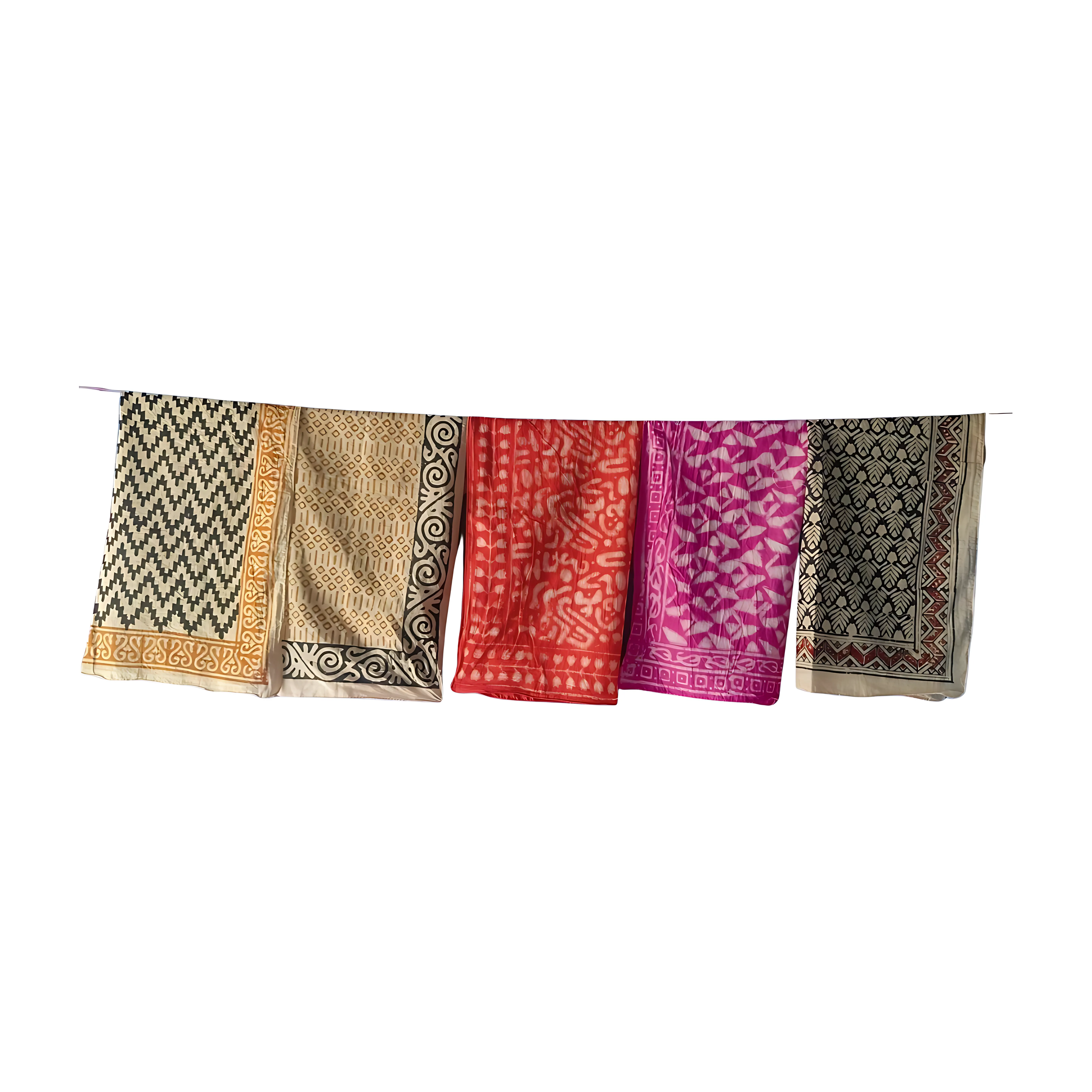 Set of 5 Indian Block Print Cotton Bandanas – Eco-Dyed & Handmade