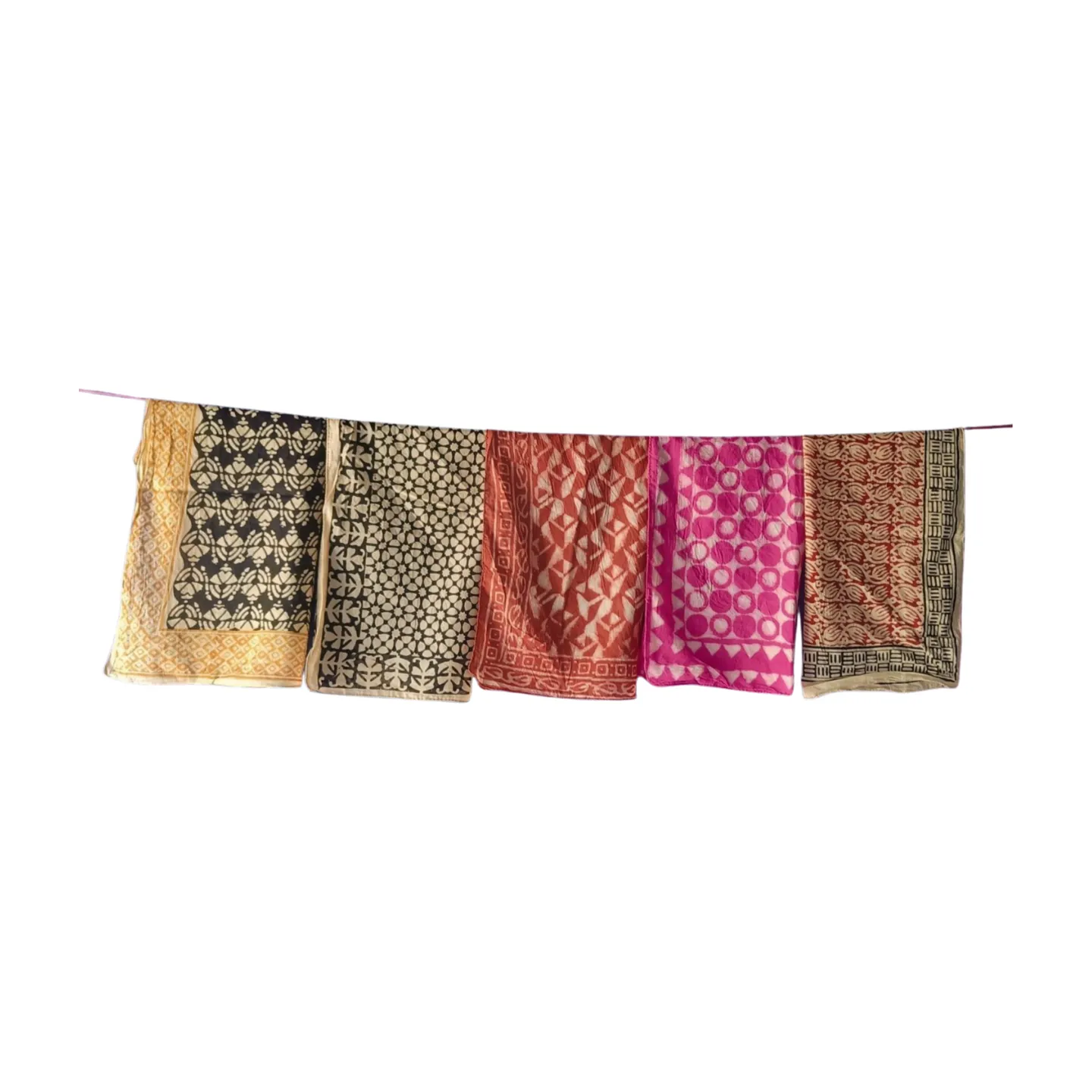 Artisan Block Print Bandana Set of 5 – Natural Dye Cotton Scarves