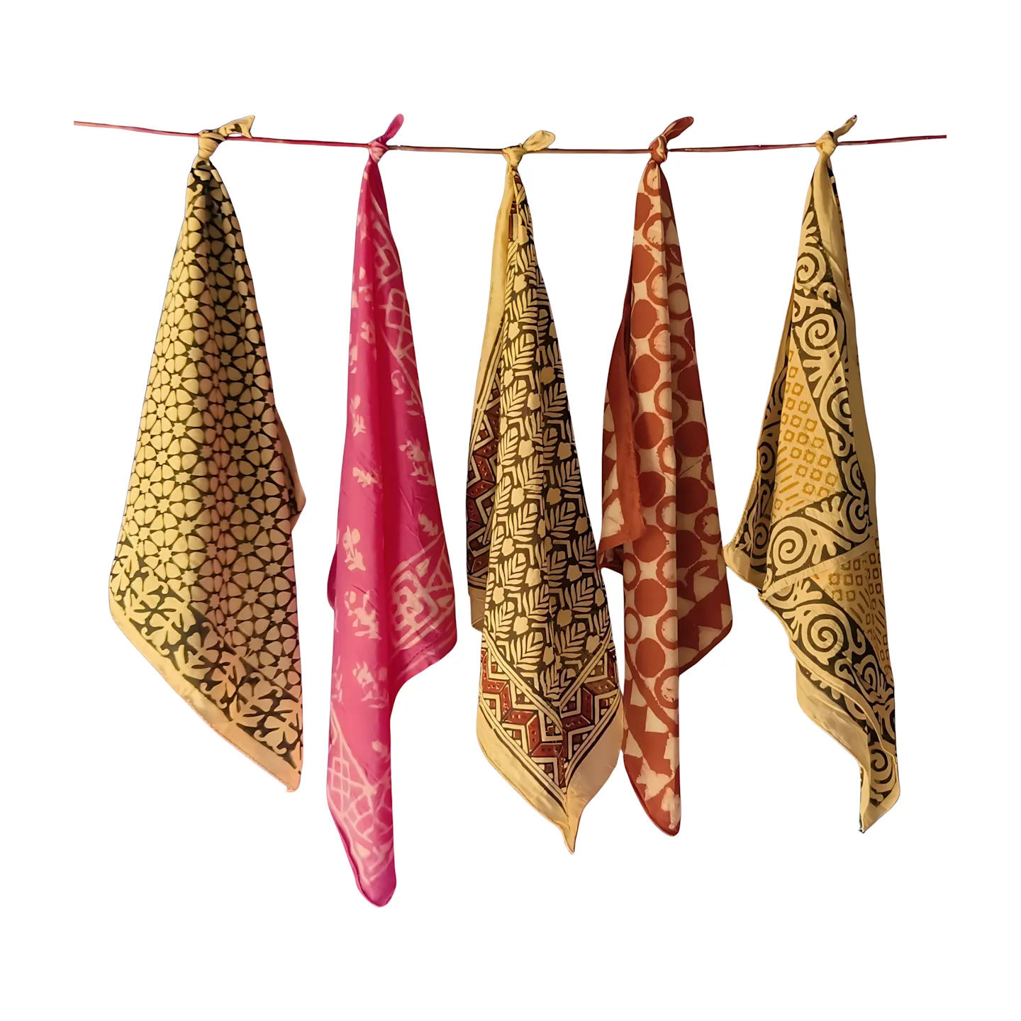 Handmade Cotton Bandanas (Pack of 5) – Natural Color Block Print Scarves
