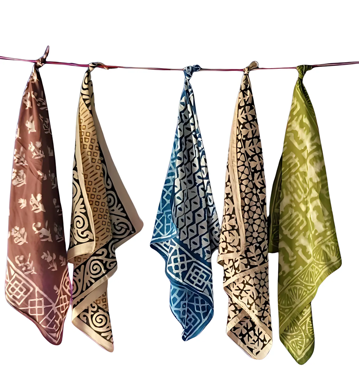 Traditional Block Print Bandanas – Set of 5 Natural Cotton Scarves
