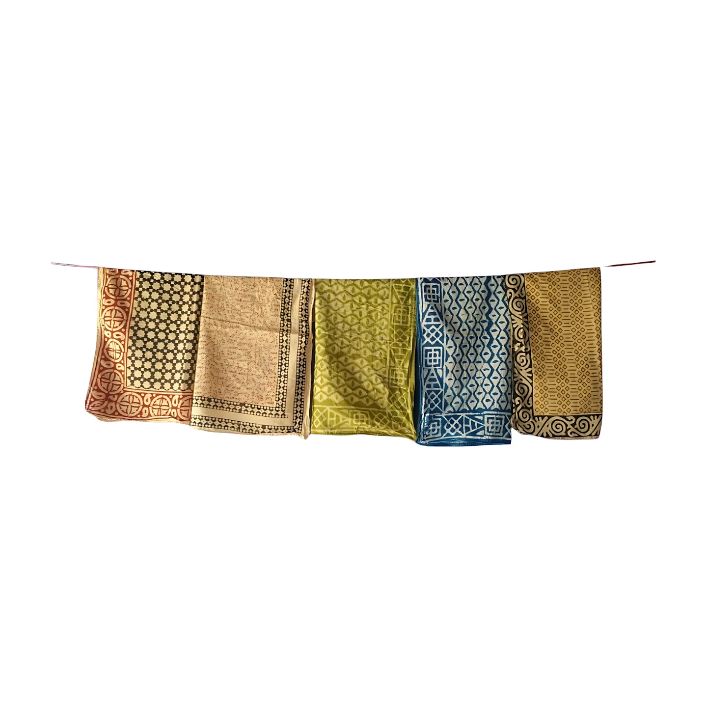 Set of 5 Hand Block Print Bandanas – Natural Dye Cotton Scarves for Men & Women