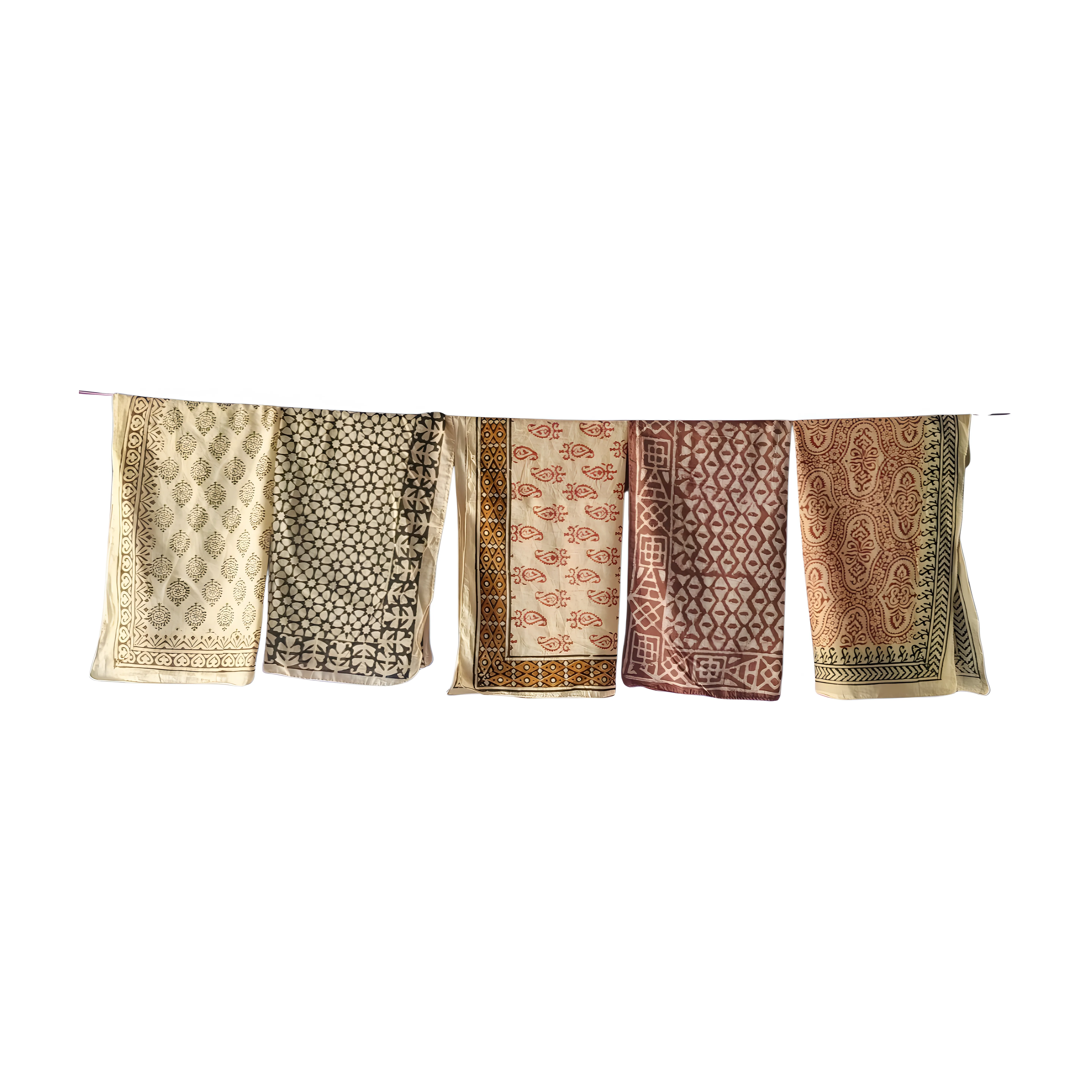 Unisex Handmade Bandana Set (5-Pack) – Natural Block Print Cotton
