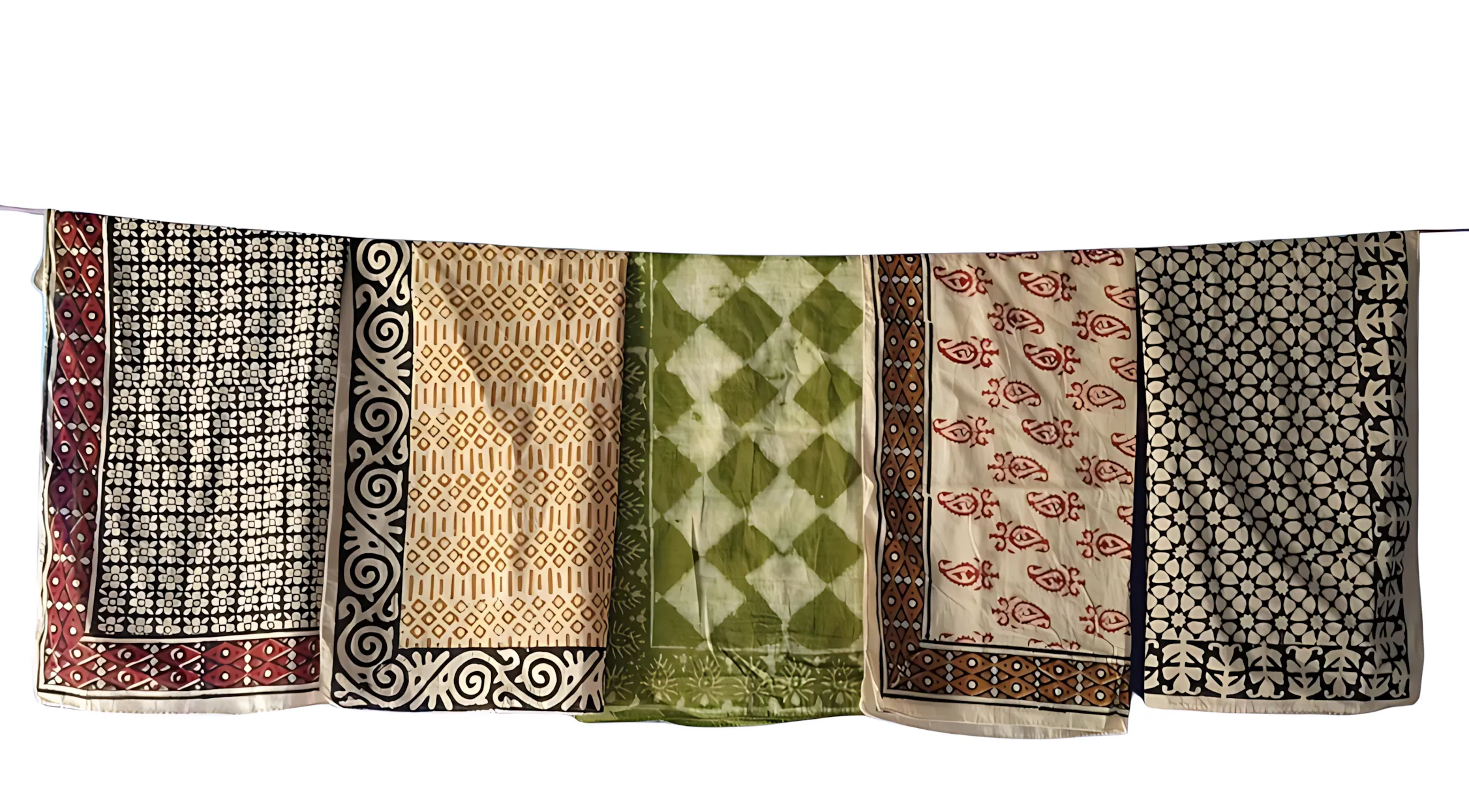 Block Printed Bandana Set of 5 – Soft Natural Cotton Scarves