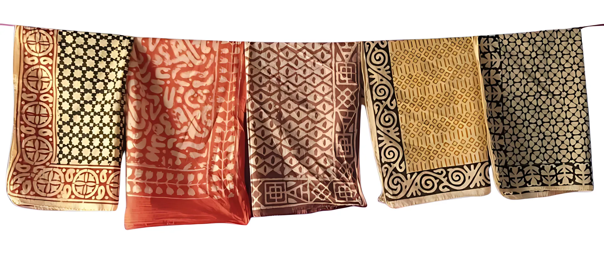 Hand Printed Cotton Bandanas (5-Pack) – Natural Dye Indian Scarves