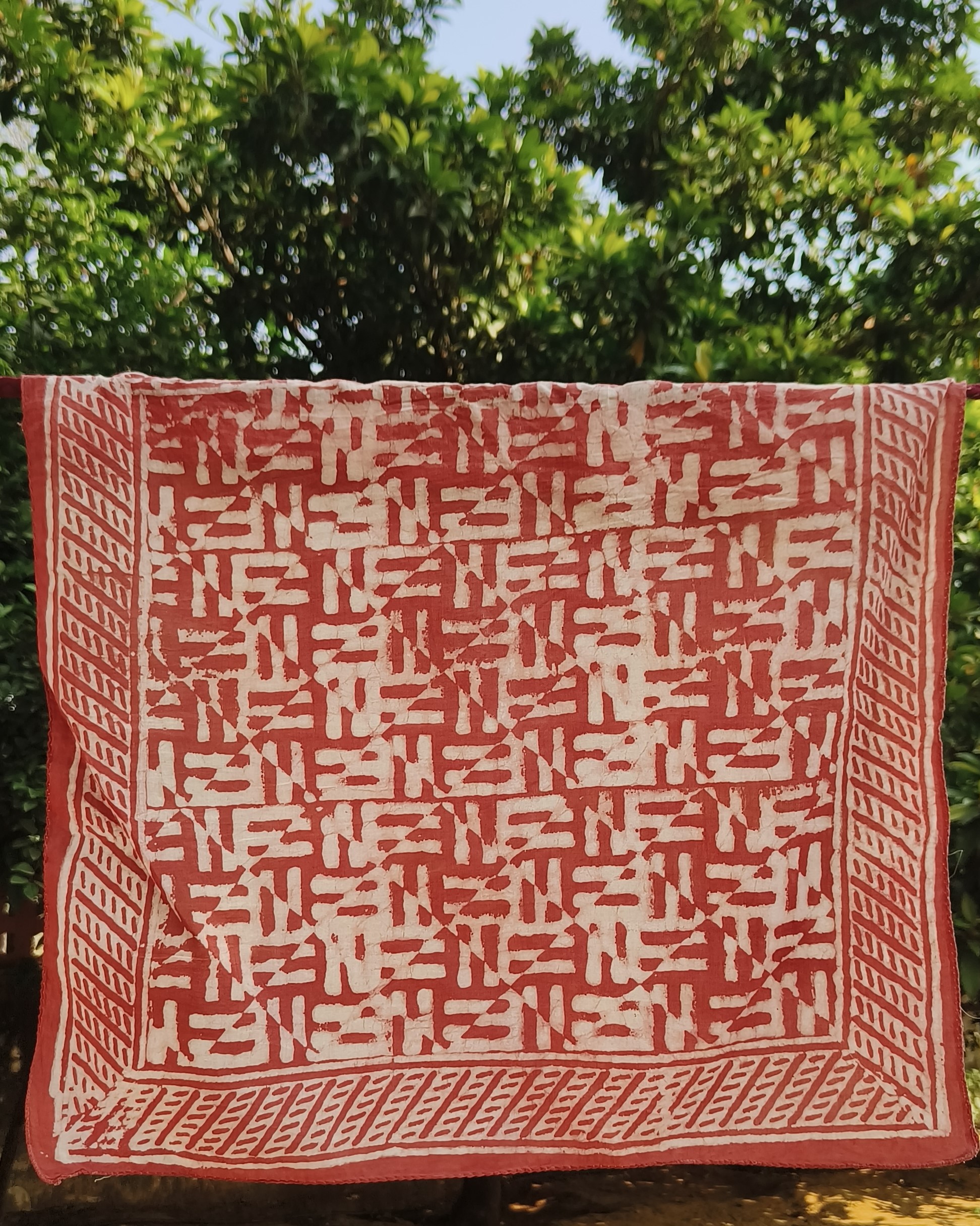 Handcrafted Maroon Leaf Print Cotton Fabric