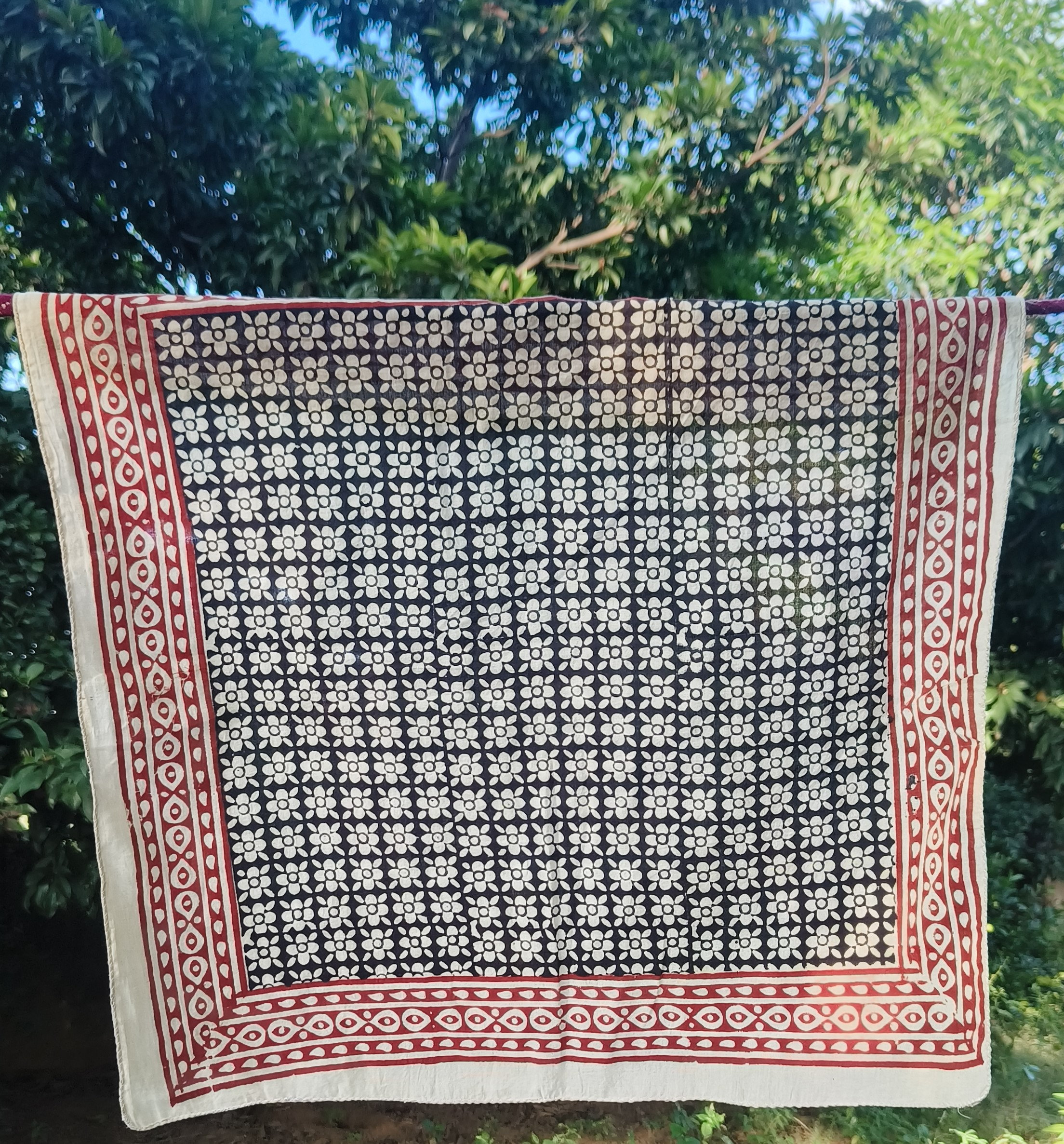 Set of 7 Hand Block Print Cotton Bandanas – Natural Dye Handmade Scarves