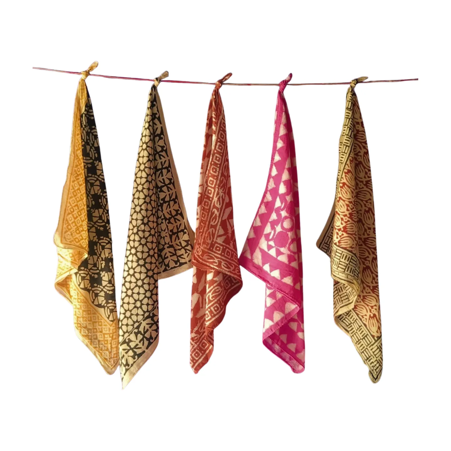 Artisan Block Print Bandana Set of 5 – Natural Dye Cotton Scarves