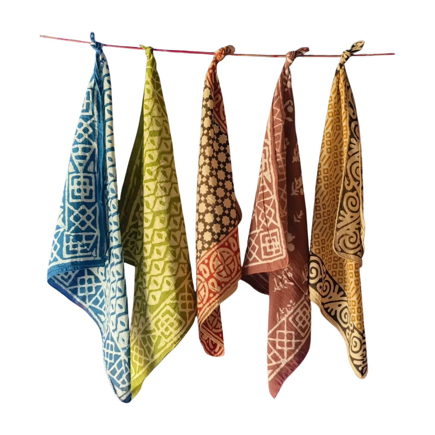 Premium Natural Dye Bandanas (Set of 5) – Handmade Cotton Scarves