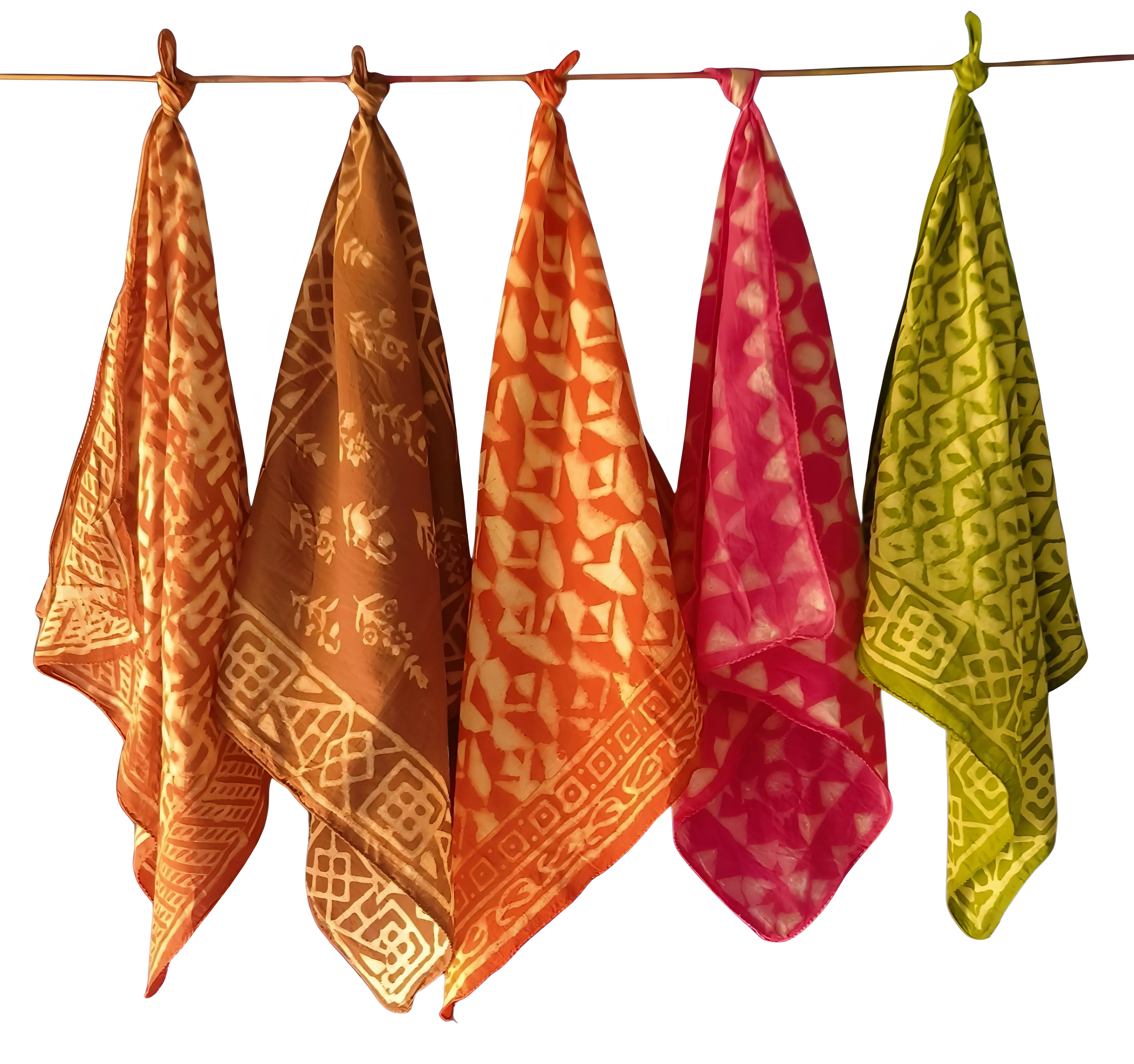Natural Dye Cotton Bandanas – Handmade 5-Piece Block Print Set