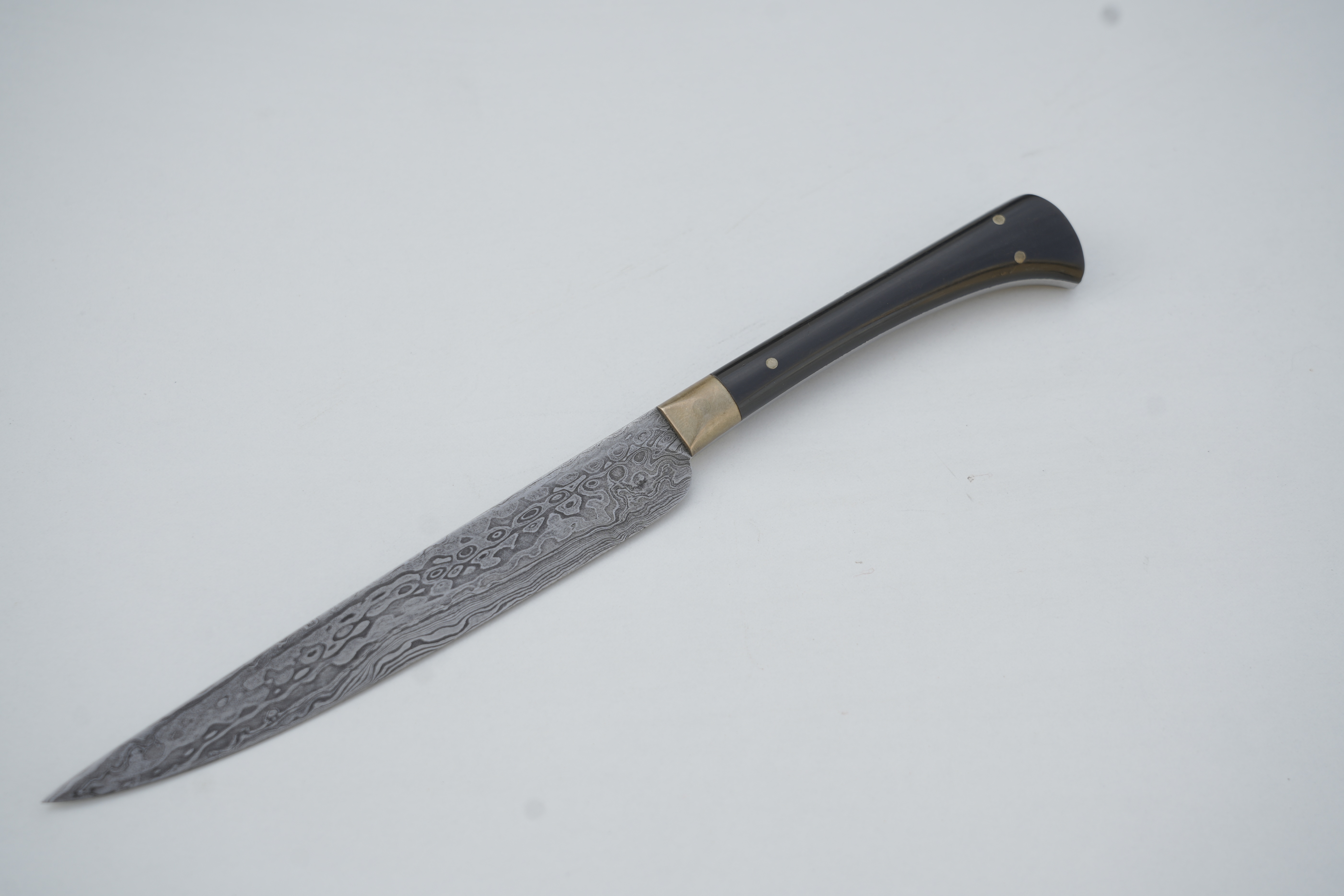 Damascus Steel Chef Knife  Medieval Buffalo Horn Handle Brass guard 