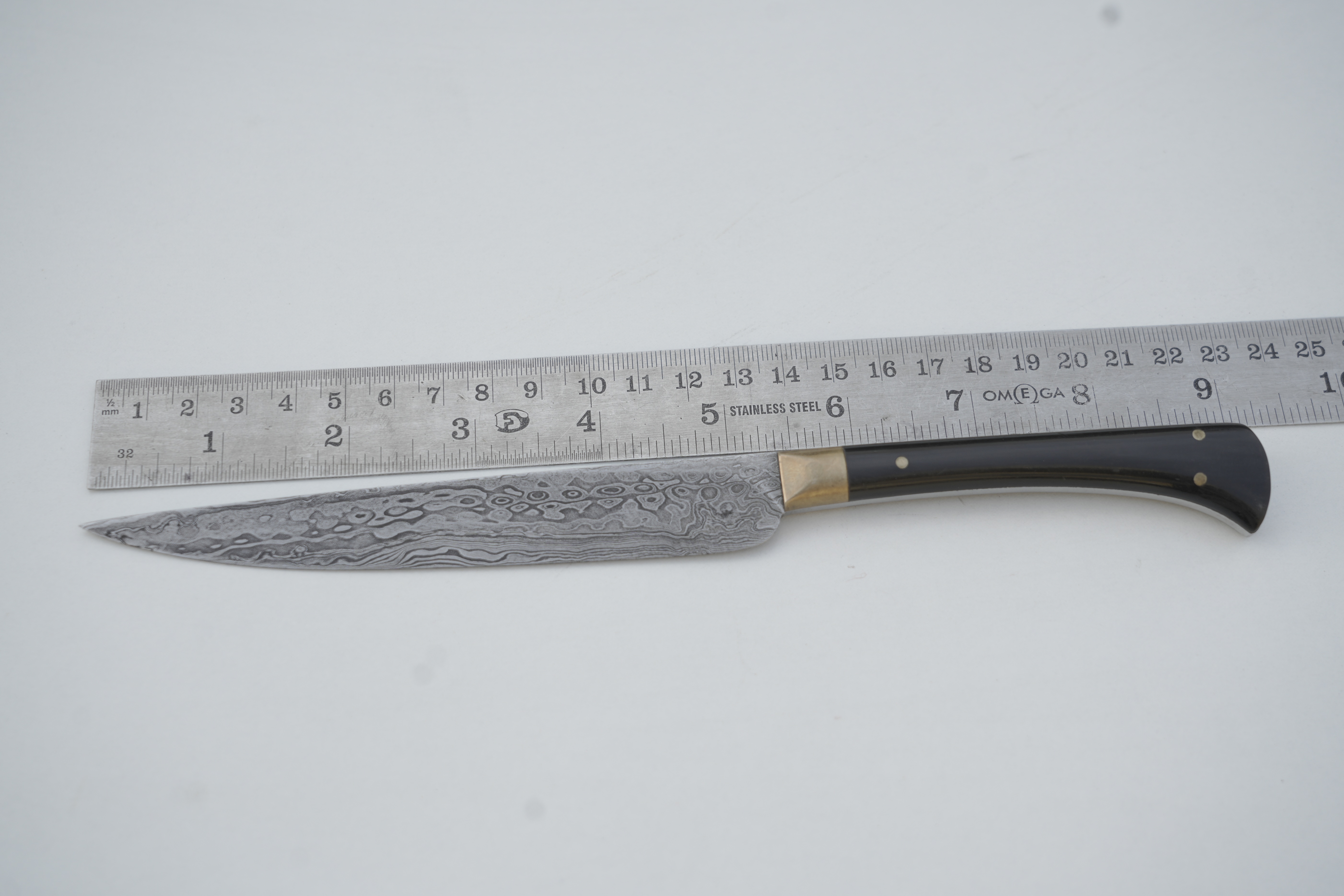 Damascus Steel Chef Knife  Medieval Buffalo Horn Handle Brass guard 