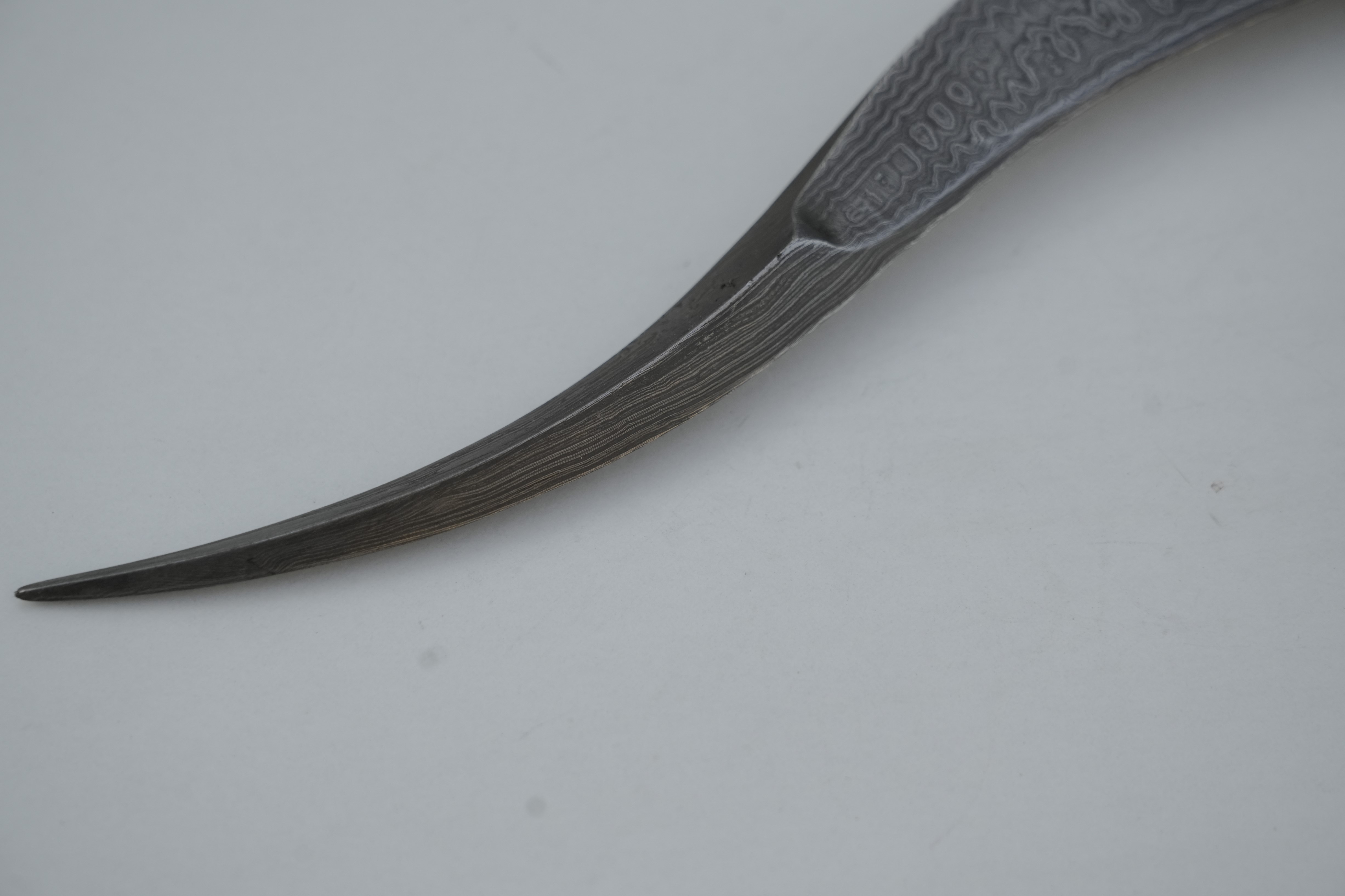 Curved  Khanjar Dagger with Engraved Blade Bone Handle Damascus Steel Blade 