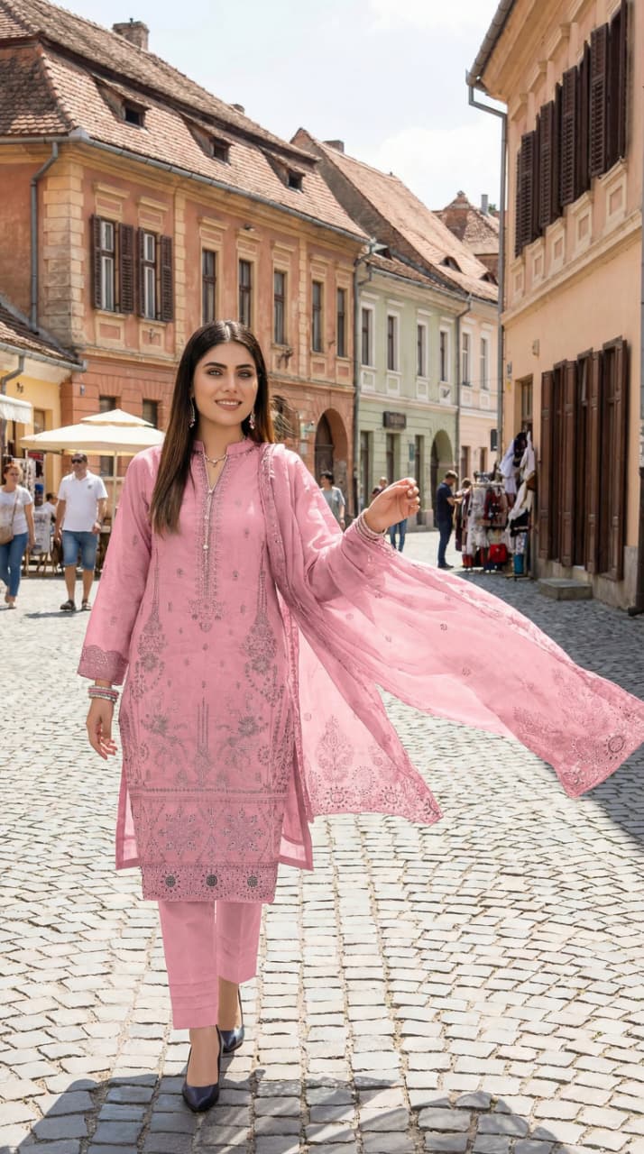 Embroidered Pink Lawn Suit