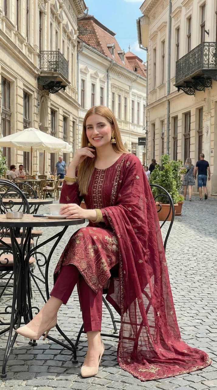 3Pc Embroidered Shirt, Dupatta with dyed trouser