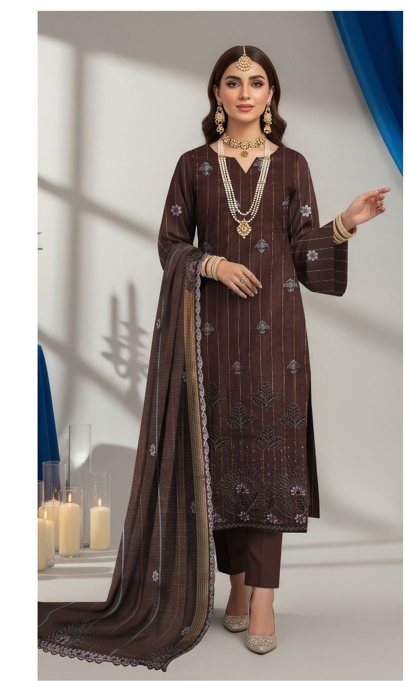 Lining Lawn Heavy Embroidered Front, Lining Lawn Embroidered Sleeves and Back, Fancy Embroidered Lawn Barosha Dupatta, Plain Cambric Trouser,