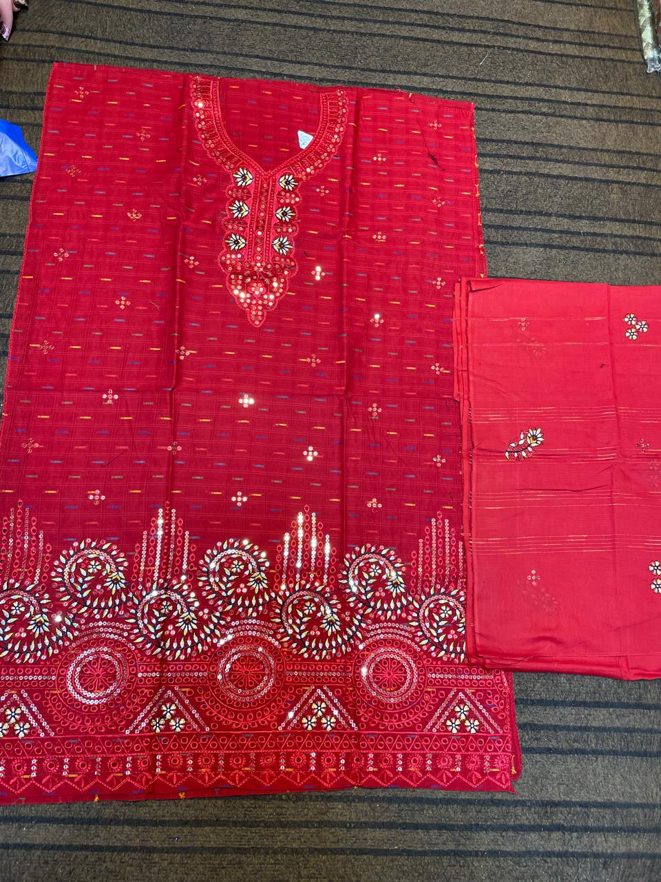 Embroidered Chickenkari Red Lawn Dress