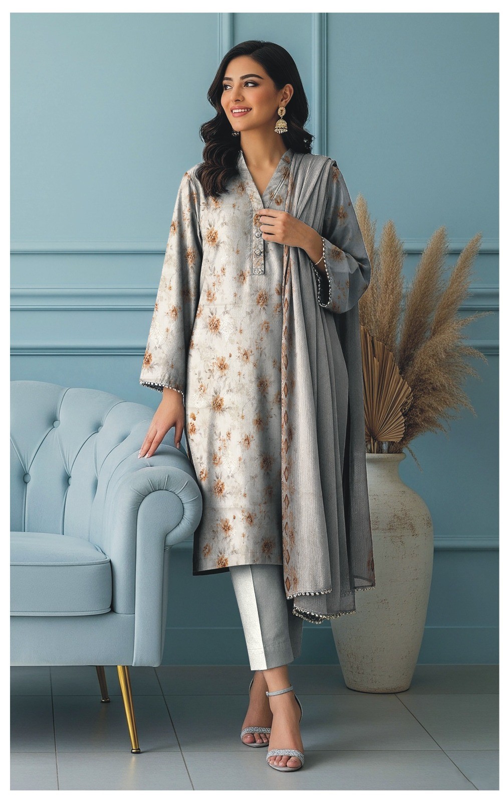 3 Pc Sequence Embroidered suit