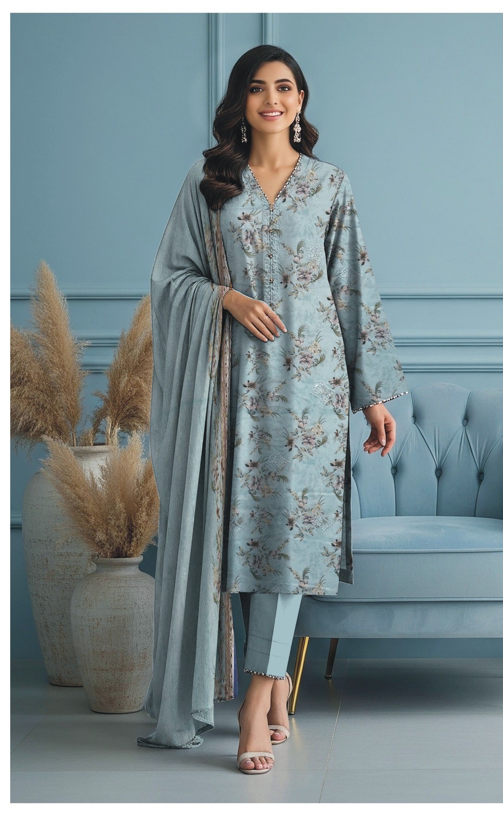 3 Pc Sequence Embroidered suit