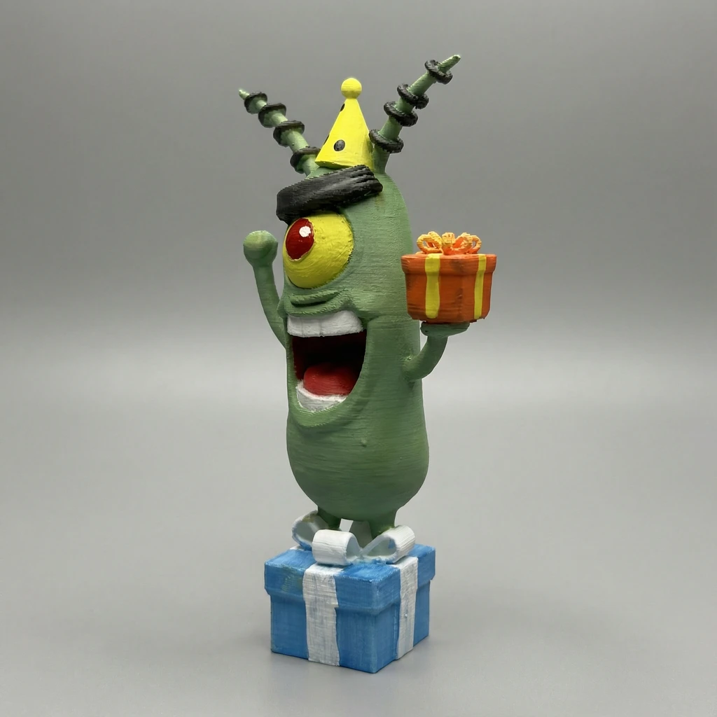 مجسم شيلدون بلانكتون يحتفل