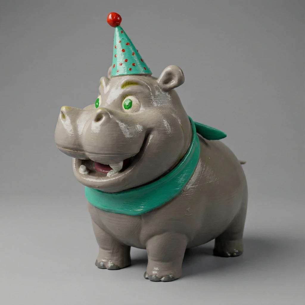 مجسم فرس النهر الكرتوني بقبعة الحفلات