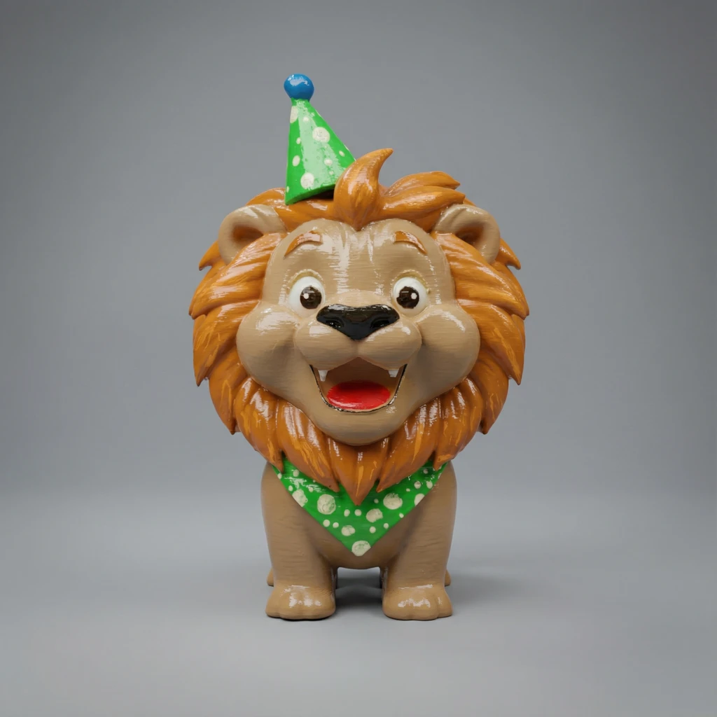 مجسم الأسد الصغير بقبعة الحفلات
