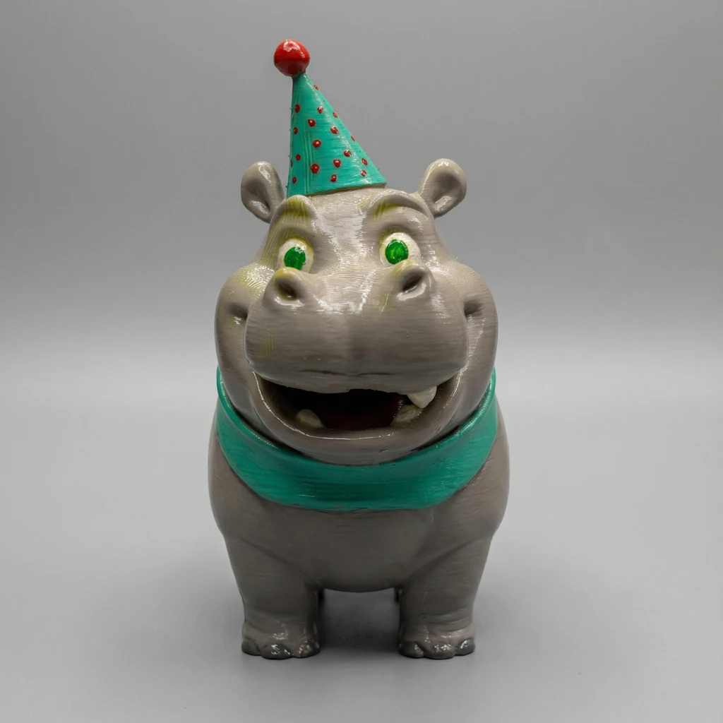 مجسم فرس النهر الكرتوني بقبعة الحفلات