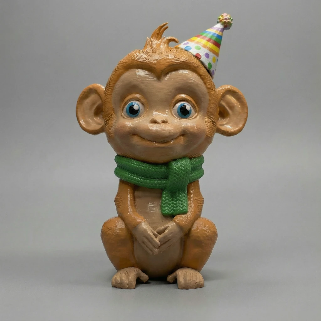 مجسم القرد الصغير بقبعة ووشاح الحفلات