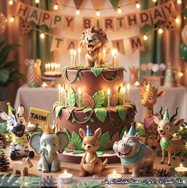 كعكة عيد ميلاد ديكور حيوانات الأدغال