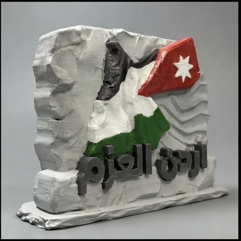 ديكور مكتبي بخامة صخرية: علم وخريطة الأردن